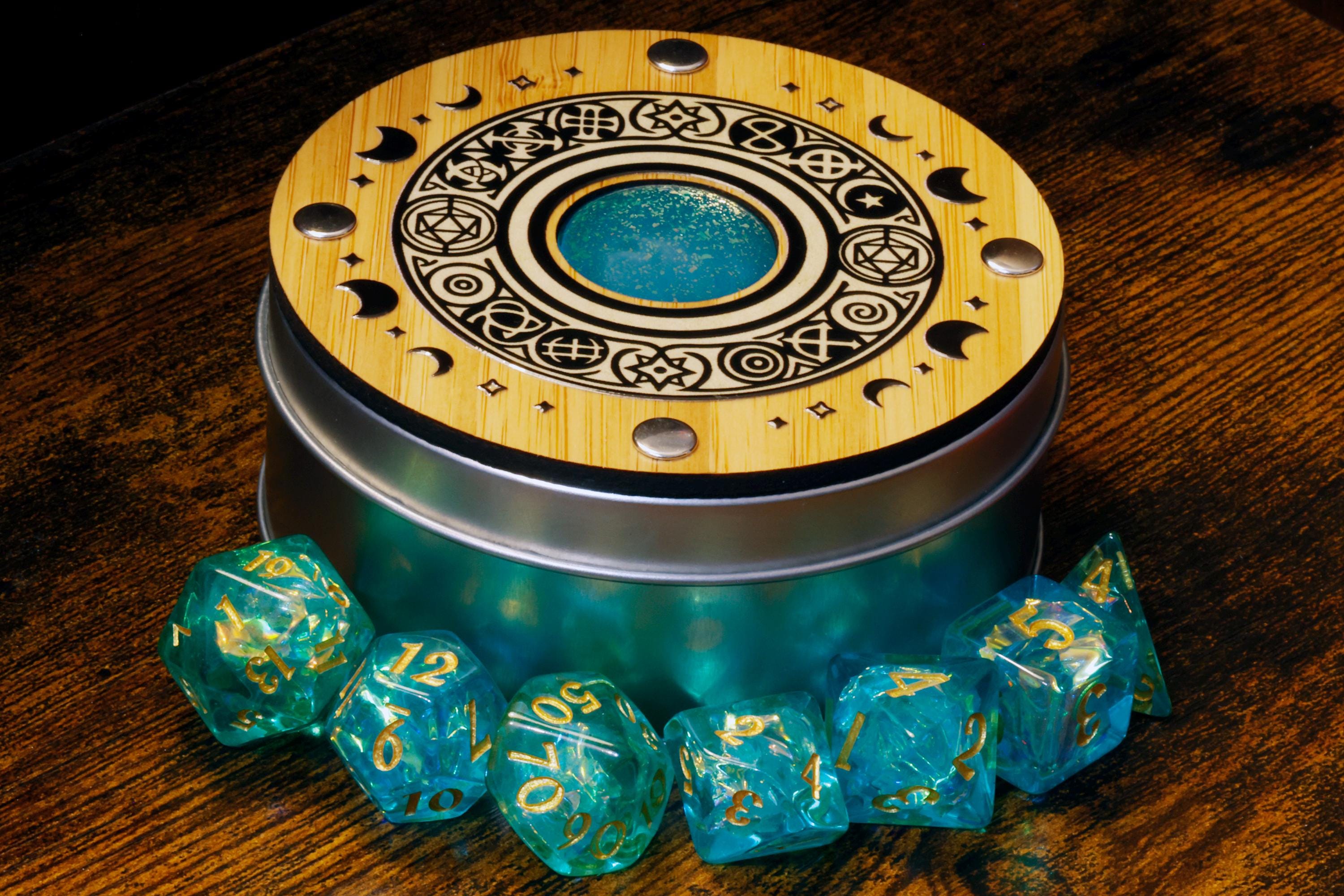 Celestial Round Dice Box & Opal Dice Set