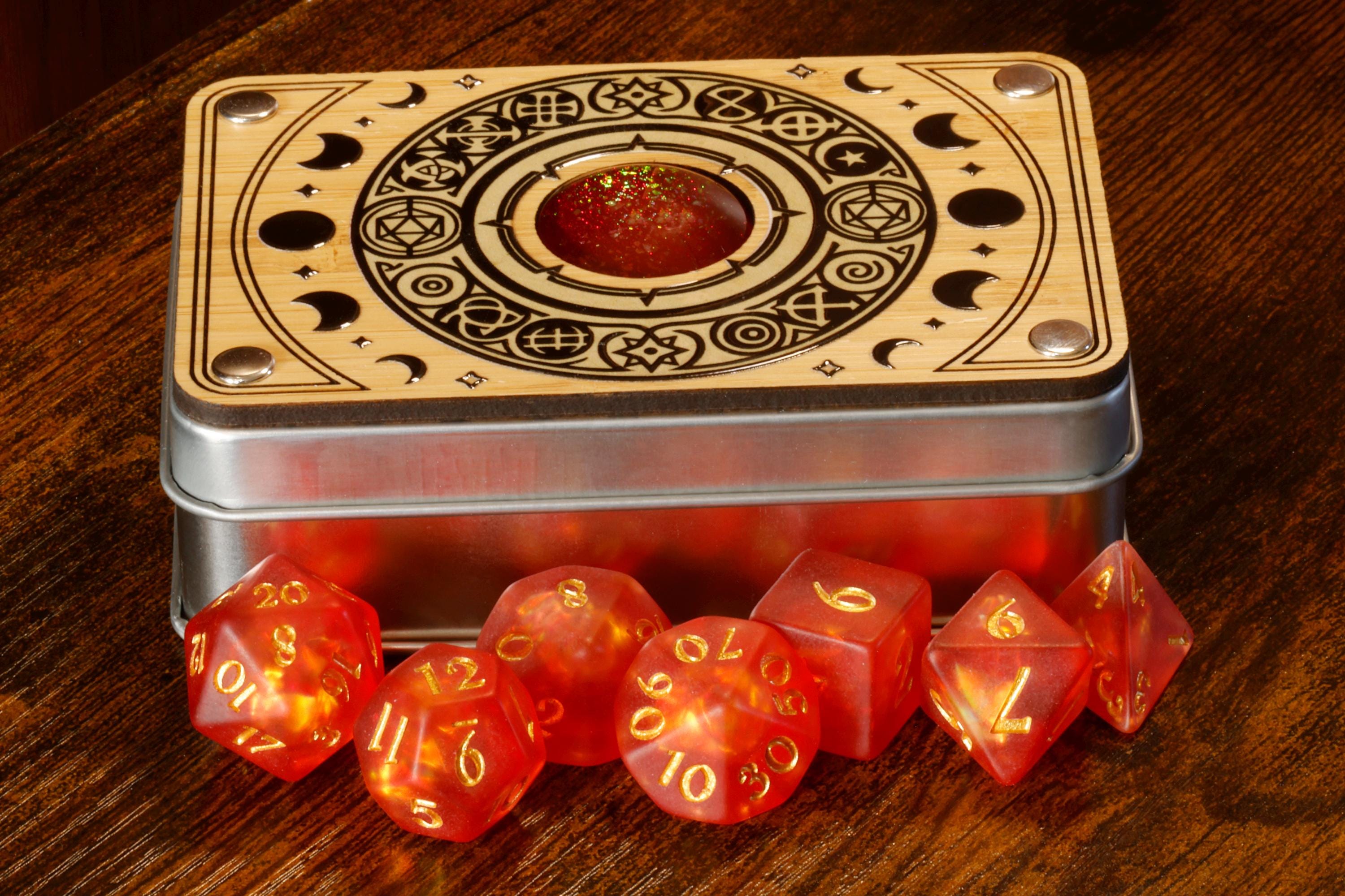 Celestial Round Dice Box & Opal Dice Set