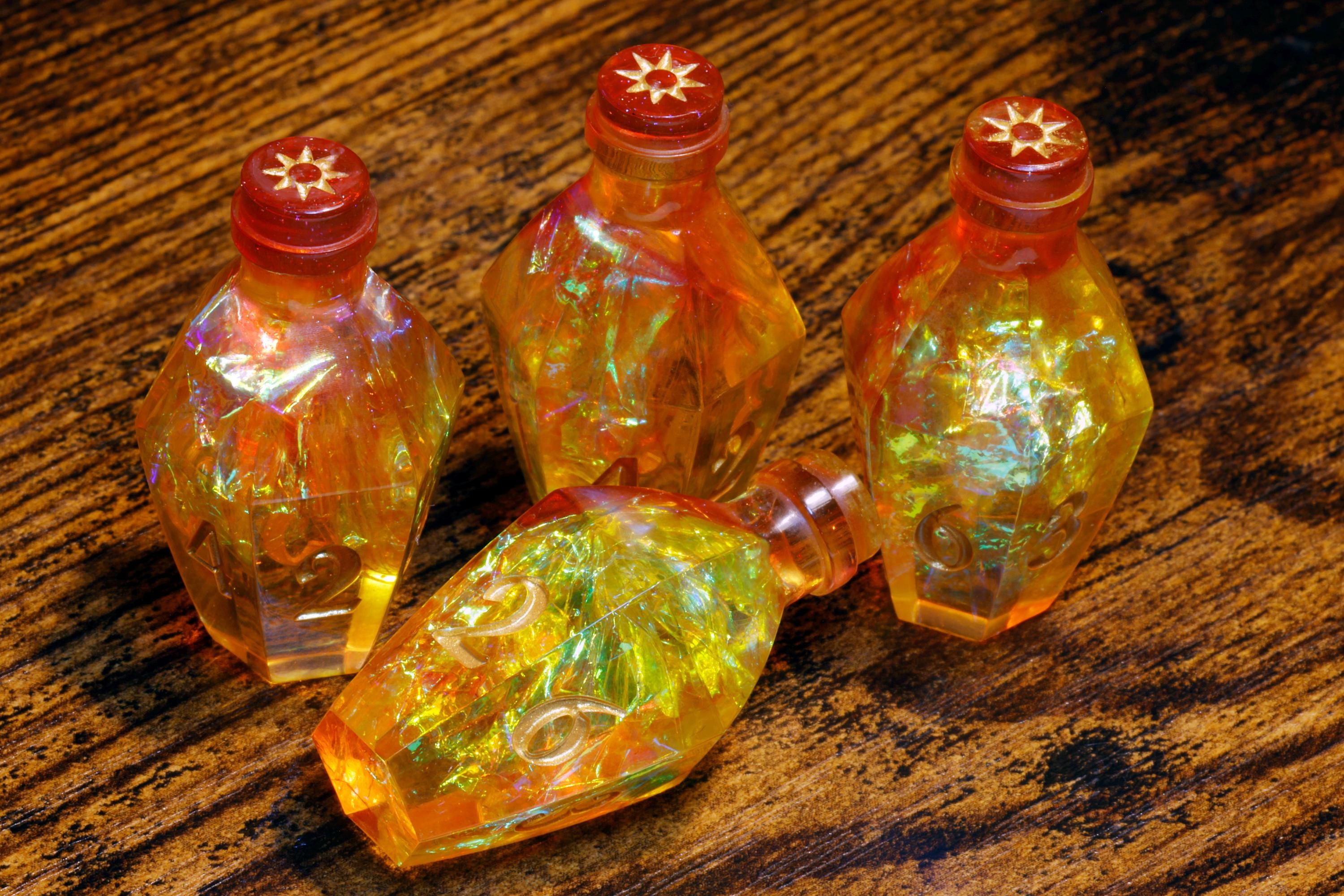 Flameborn Elixir D6 Potion Dice – Orange Hue with Holographic Foil