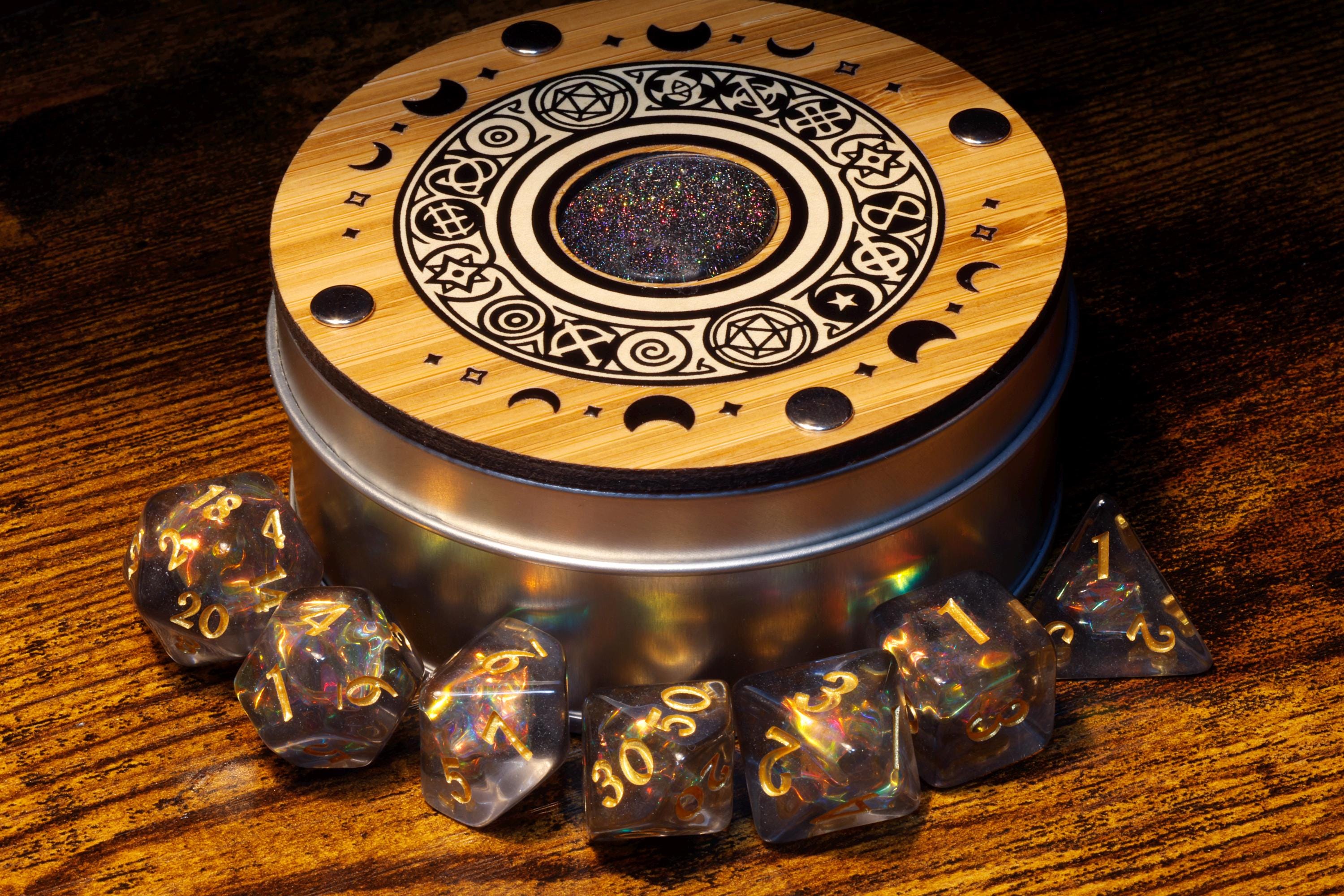 Celestial Round Dice Box & Opal Dice Set