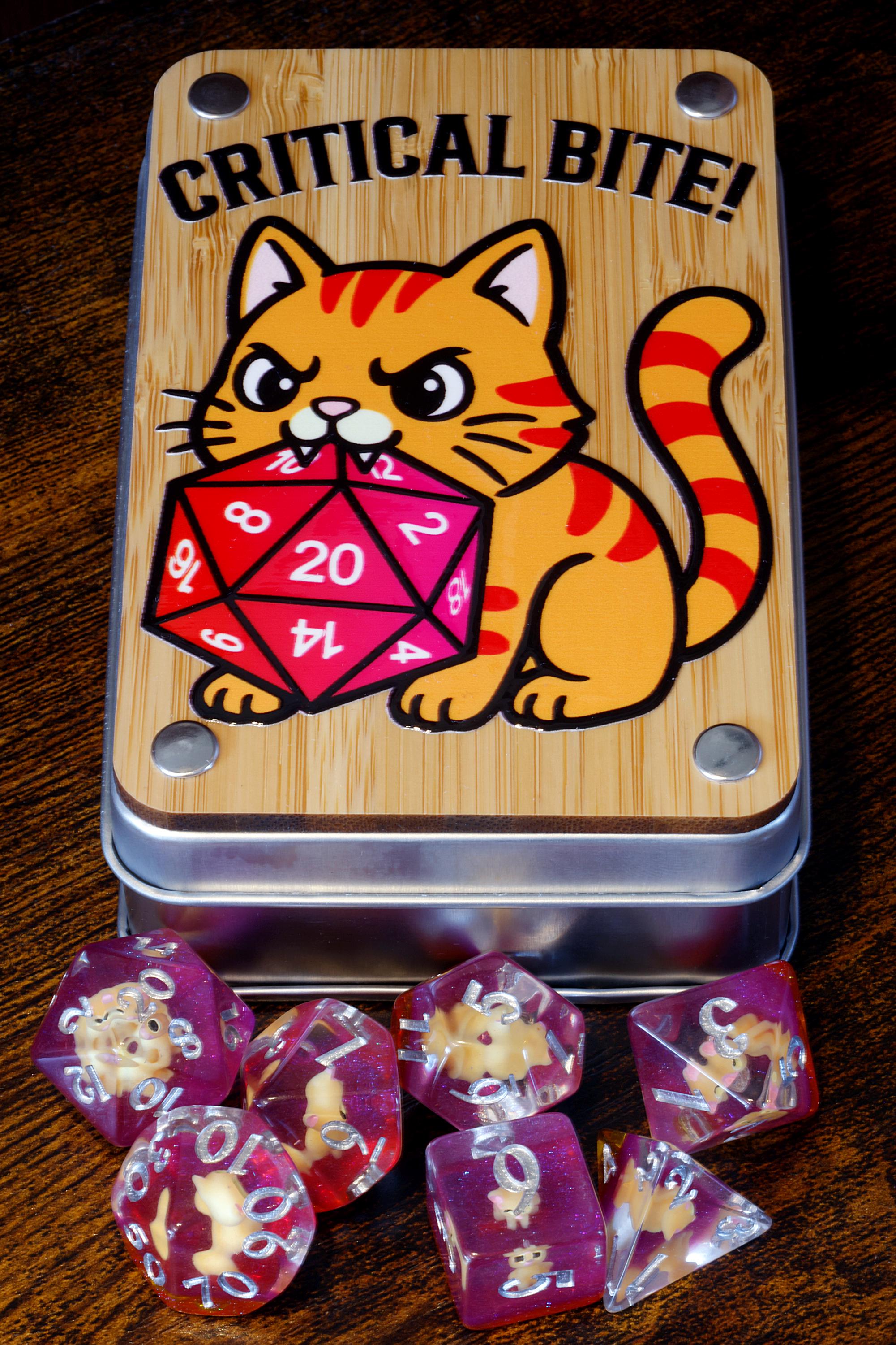 Critical Bite Orange Tabby Dice Set and Box