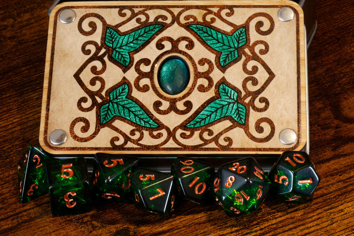 Elvish Dice Vault & Verdant Opal Dice Set - The Wizard's Vault