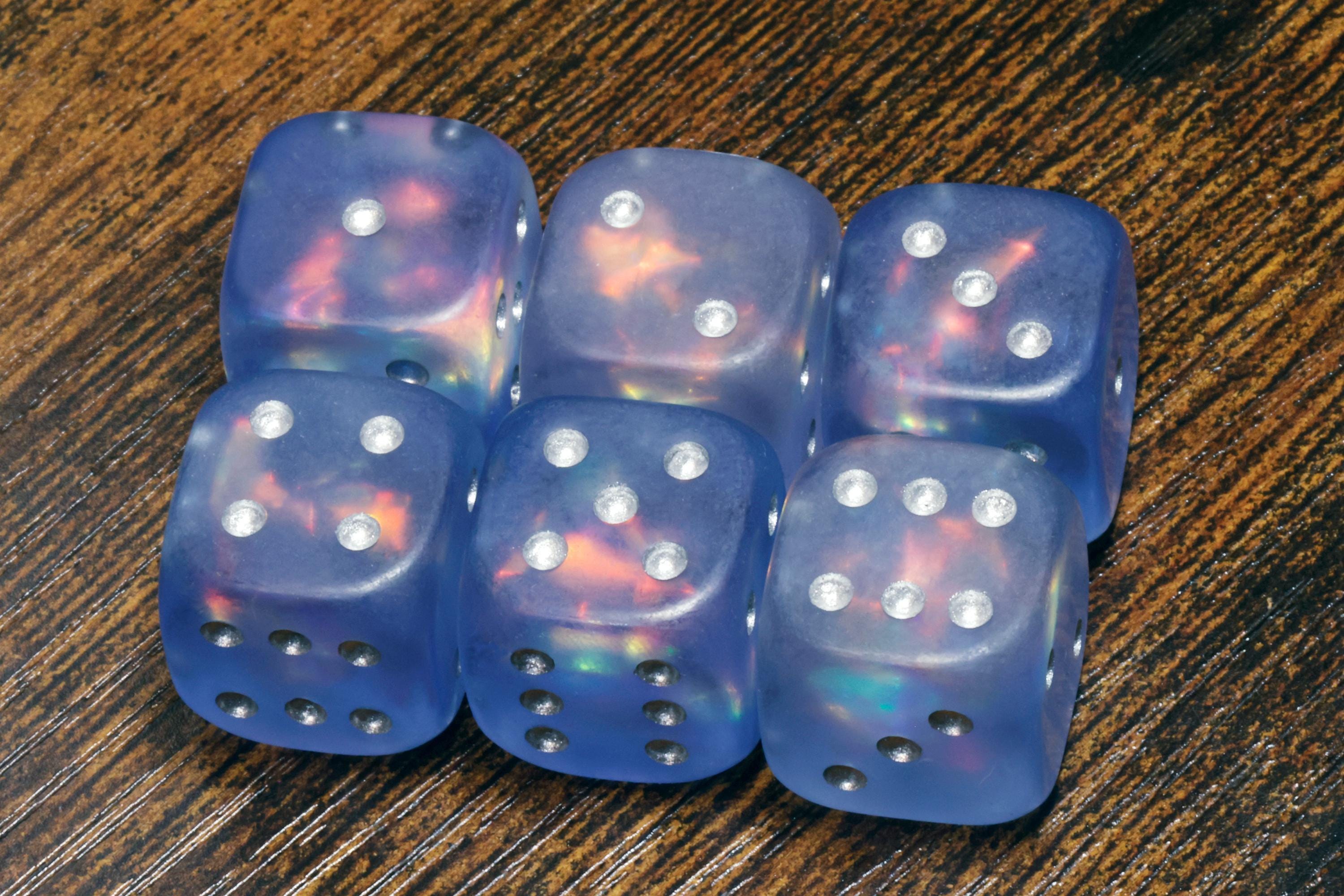 Frost Faerie Opal Pip D6 Dice Set - Frosted Blue