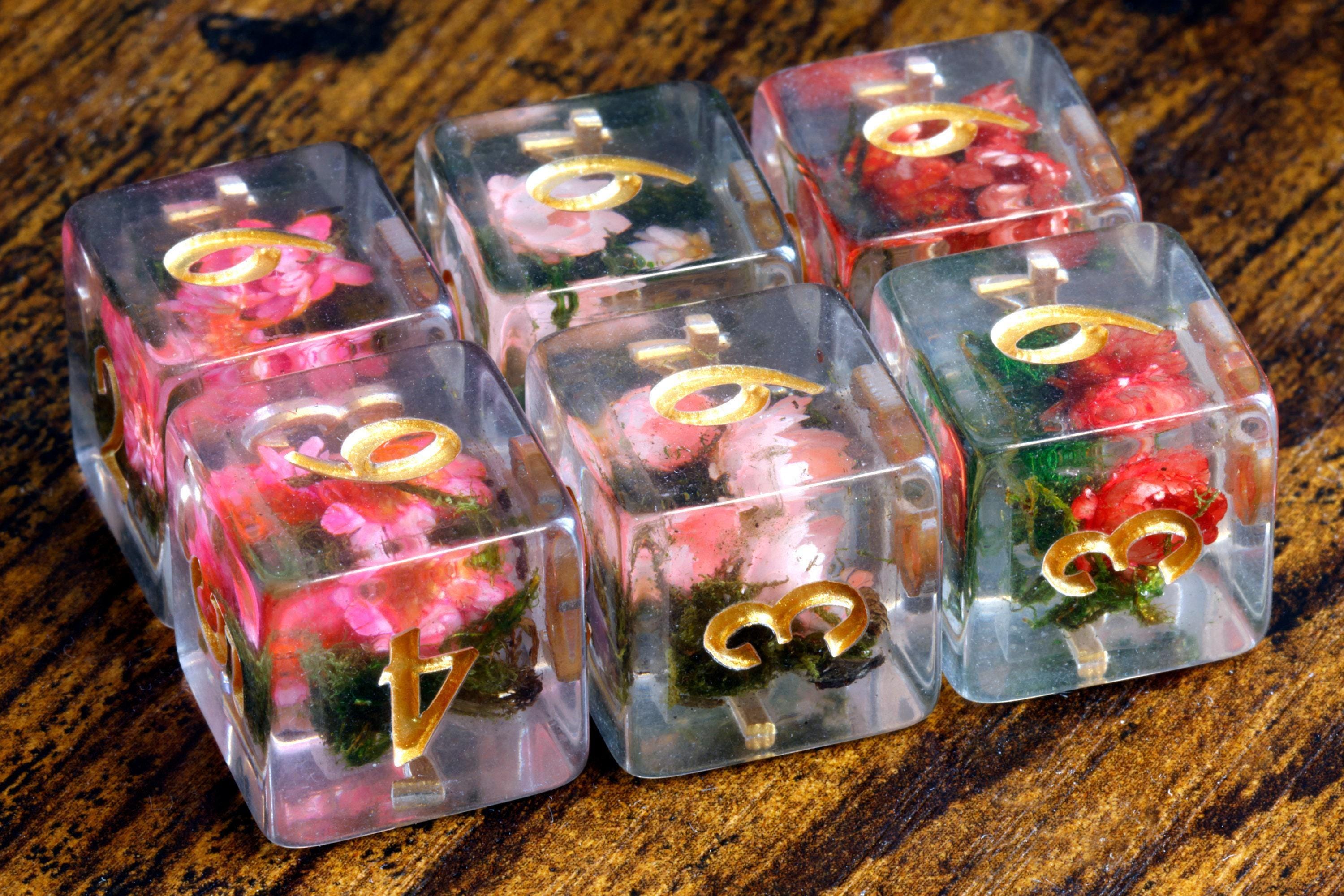 Rosy Bloom D6 Dice Set - Real Flowers
