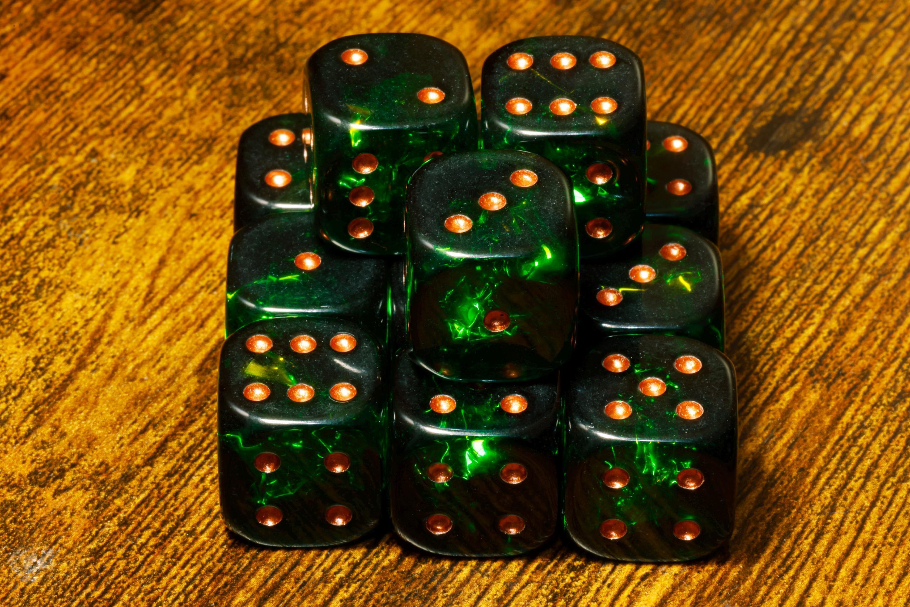 Verdant Opal Pip D6 Dice Set - Dark Green Holographic