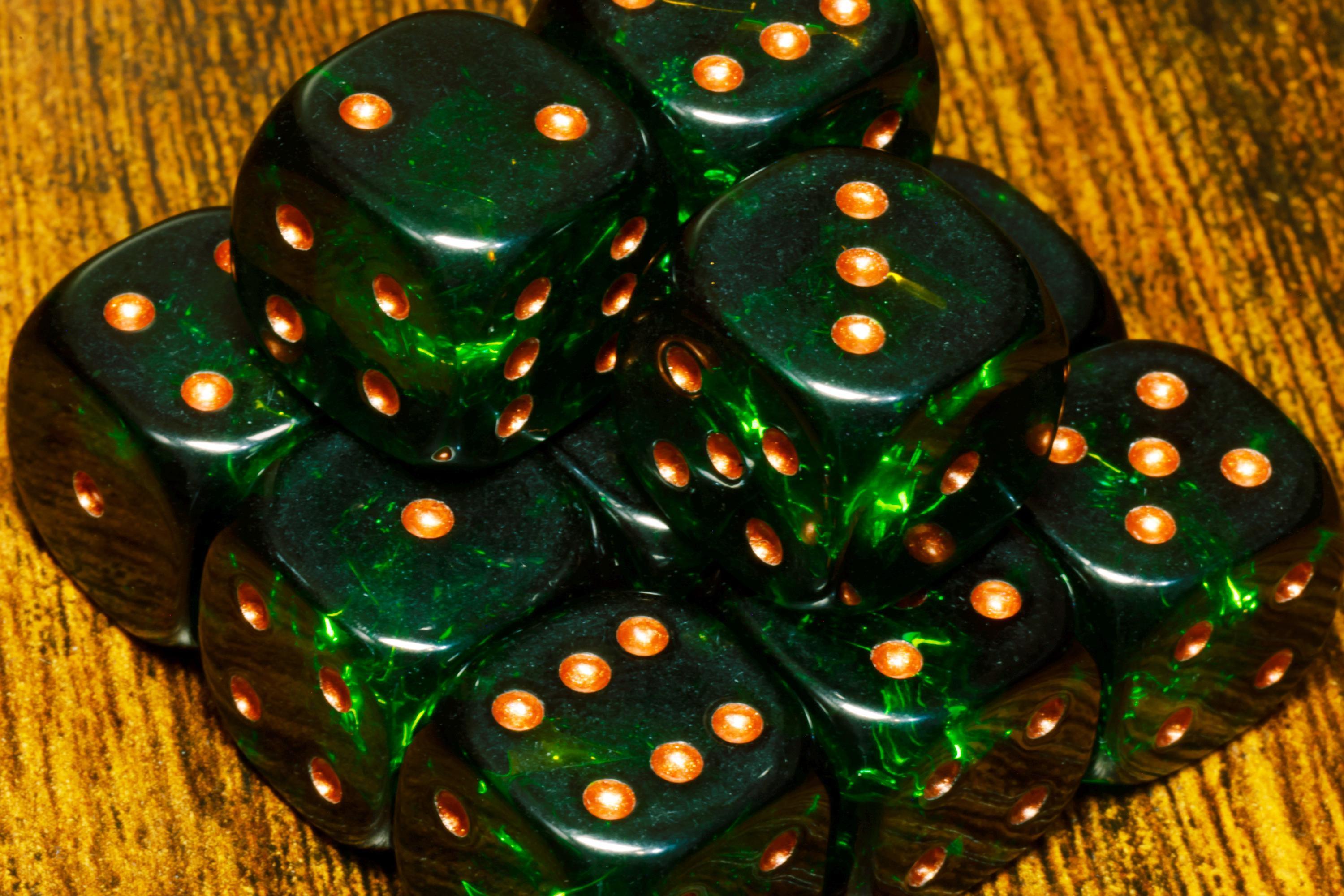 Verdant Opals Six-Sided PIP Dice – Dark Green Holographic Inclusions, Iridescent film, Translucent Holographic Glitter