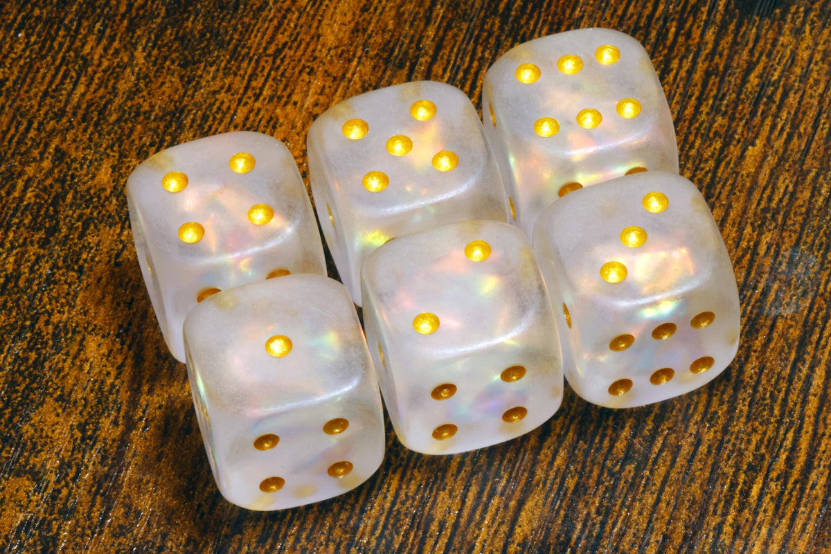 Paladin's Oath Six-Sided PIP Dice – Frosted White with Holographic Foil & Gold Pips