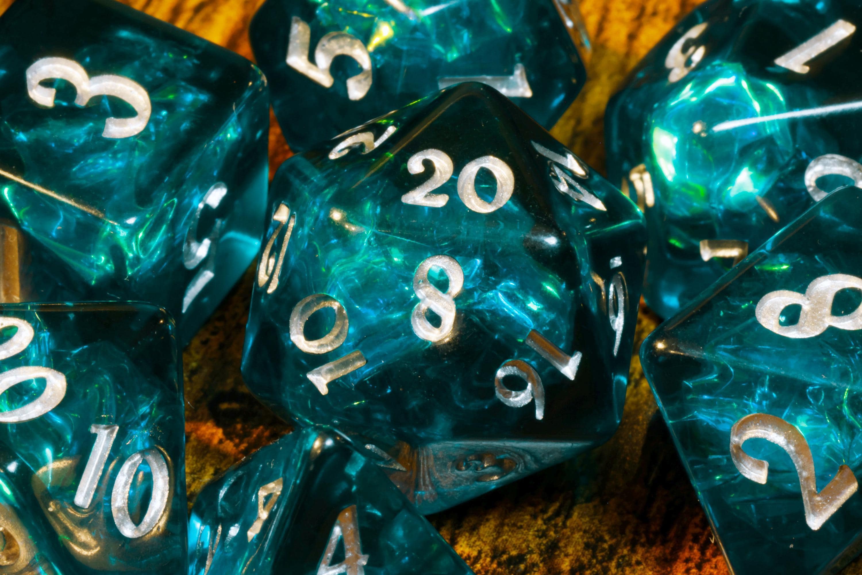 Abyssal Opal Dice Set - Dark Teal Holographic