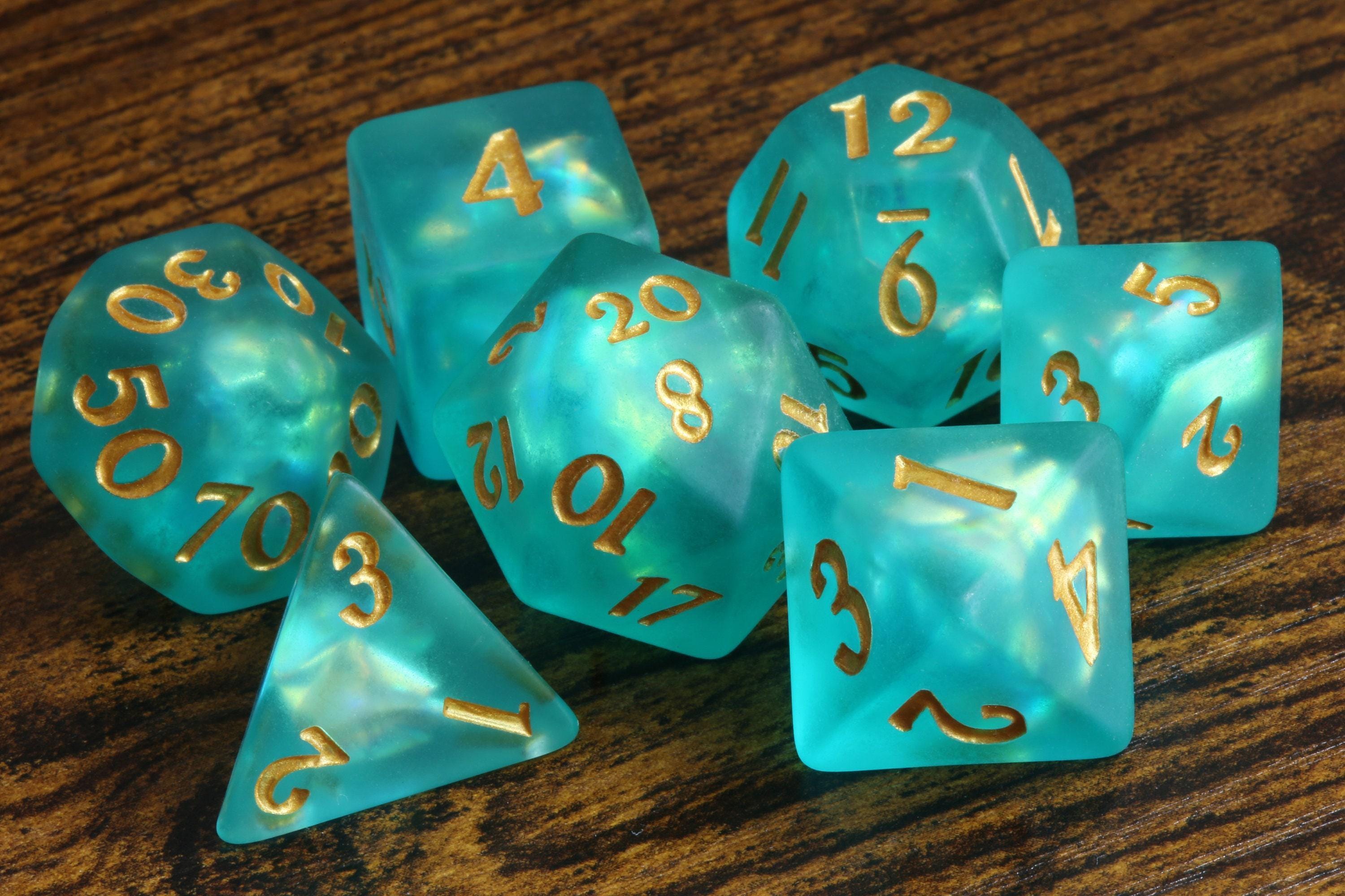 Tidebound Core 7-Piece Dice Set – Seafoam Green with Holographic Inclusions, Frosted with Holographic Foil