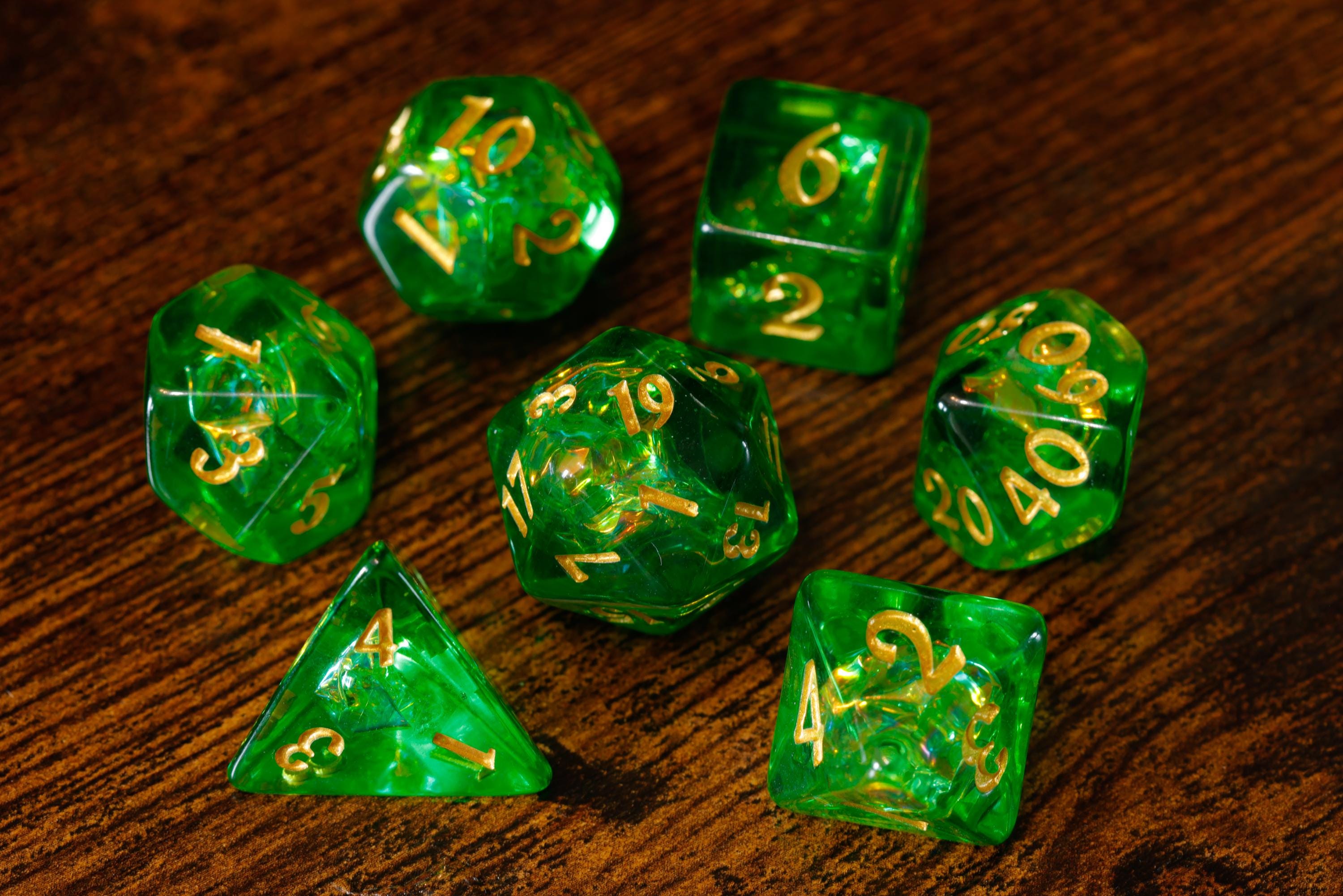 Sacred Emerald Opal Dice Set - Green Holographic