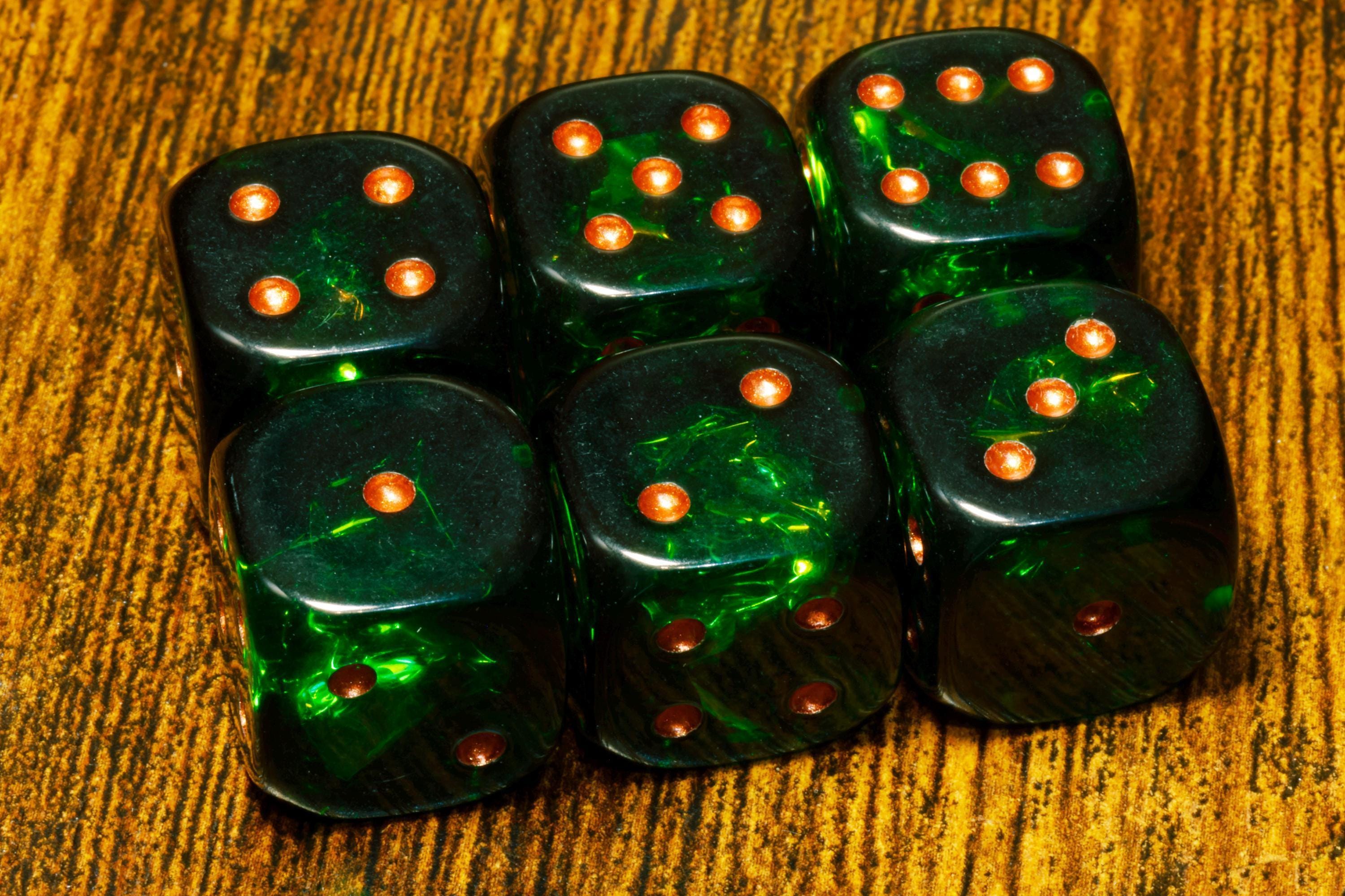Verdant Opals Six-Sided PIP Dice – Dark Green Holographic Inclusions, Iridescent film, Translucent Holographic Glitter