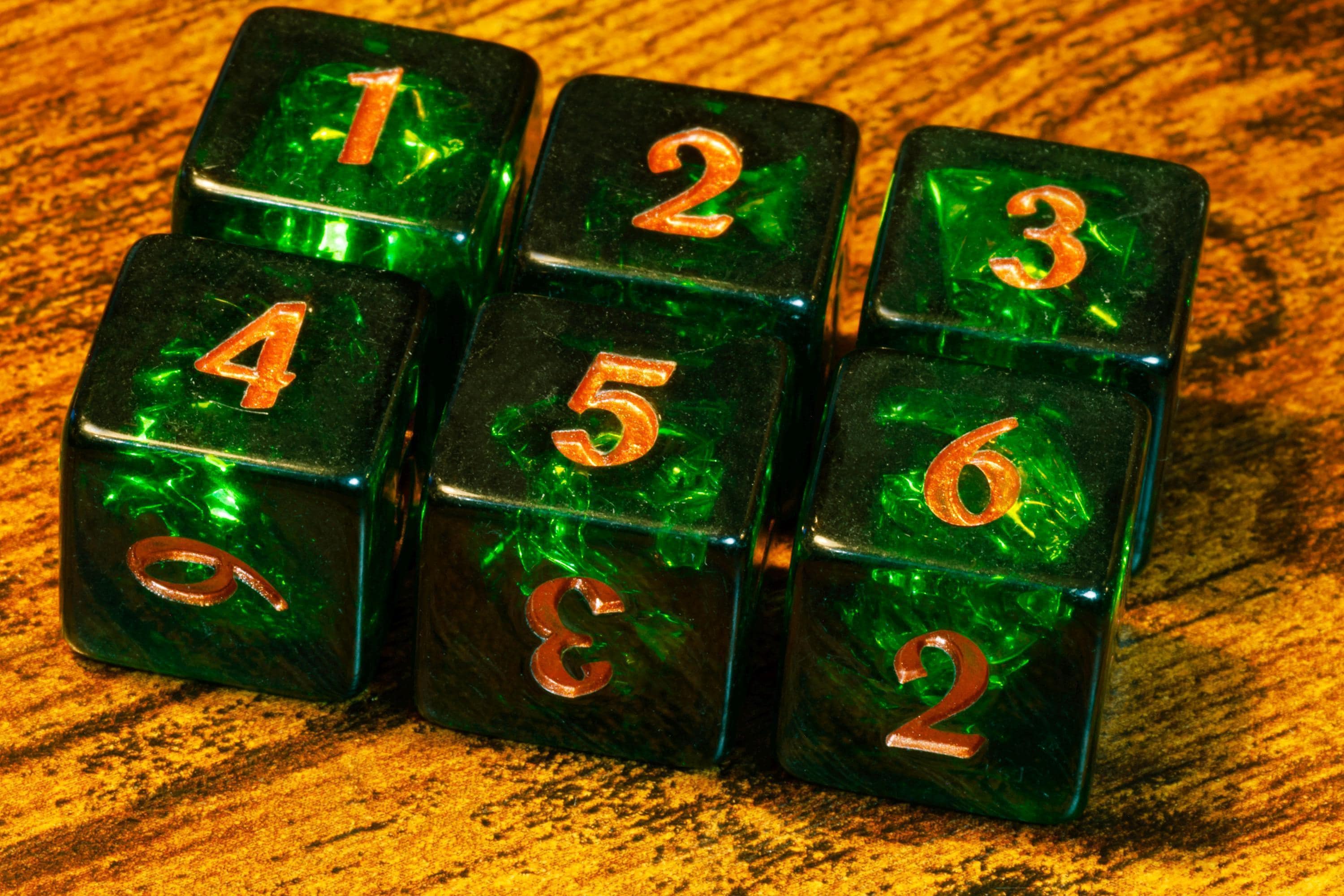 Verdant Opal D6 Dice – Dark Green Holographic Inclusions & Translucent Glitter