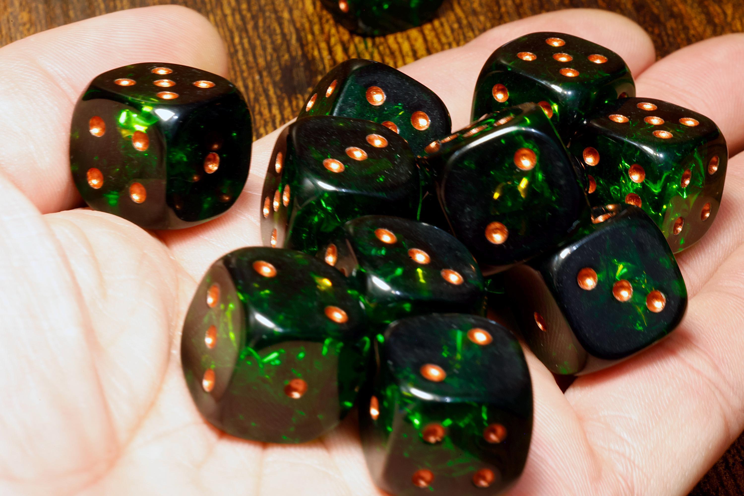 Verdant Opal Pip D6 Dice Set - Dark Green Holographic