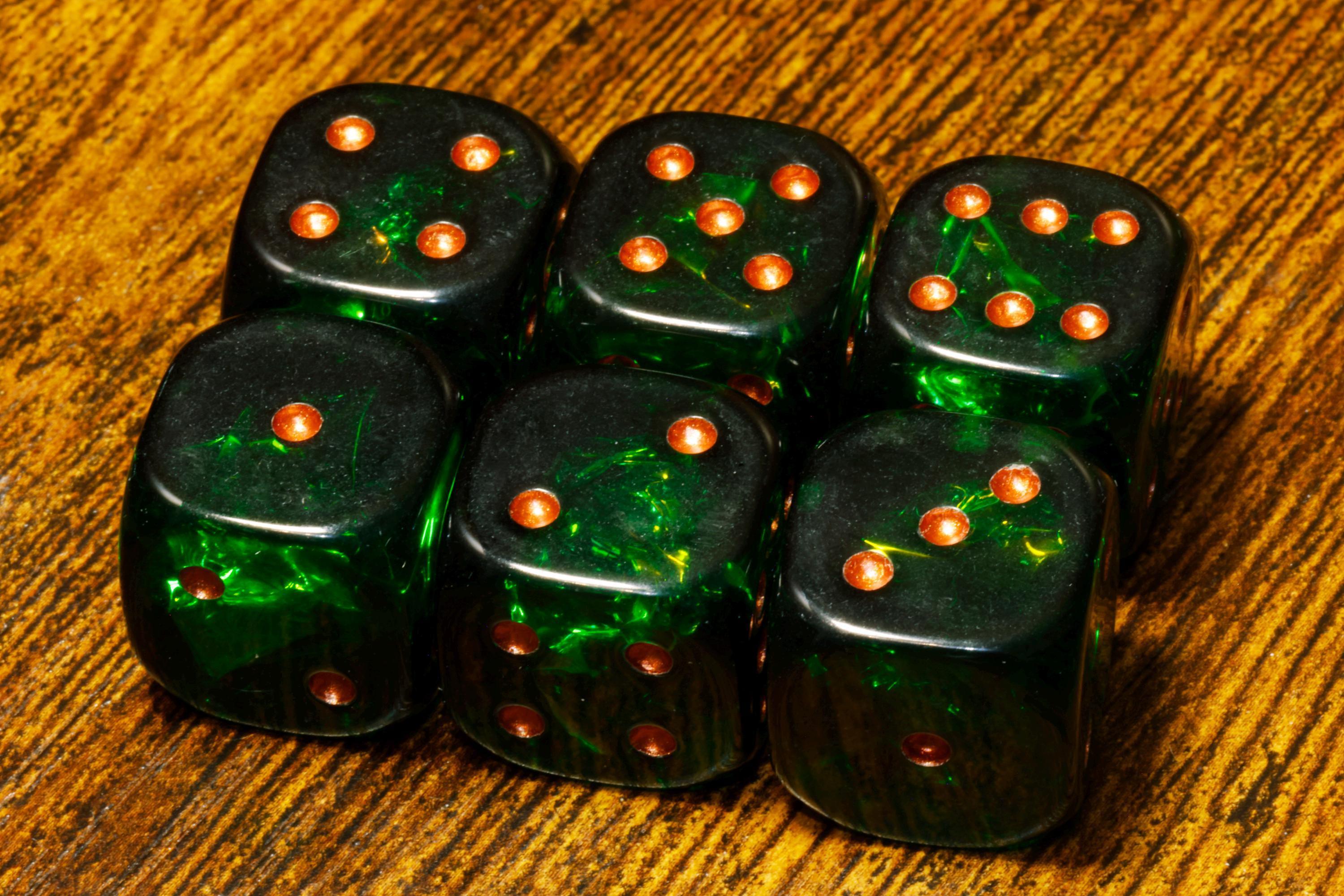 Verdant Opal Pip D6 Dice Set - Dark Green Holographic