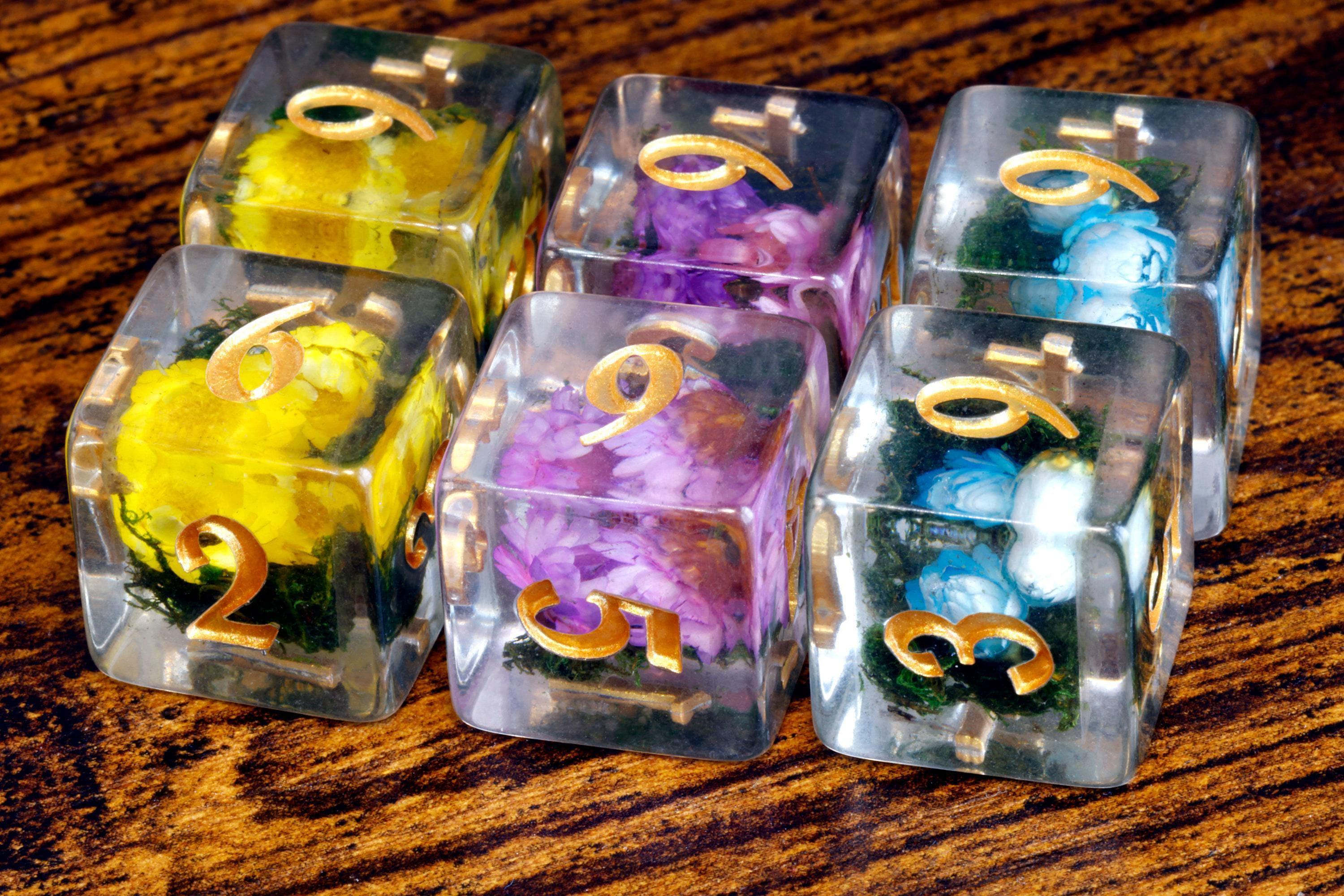 Prismatic Bloom D6 Dice Set - Real Flowers