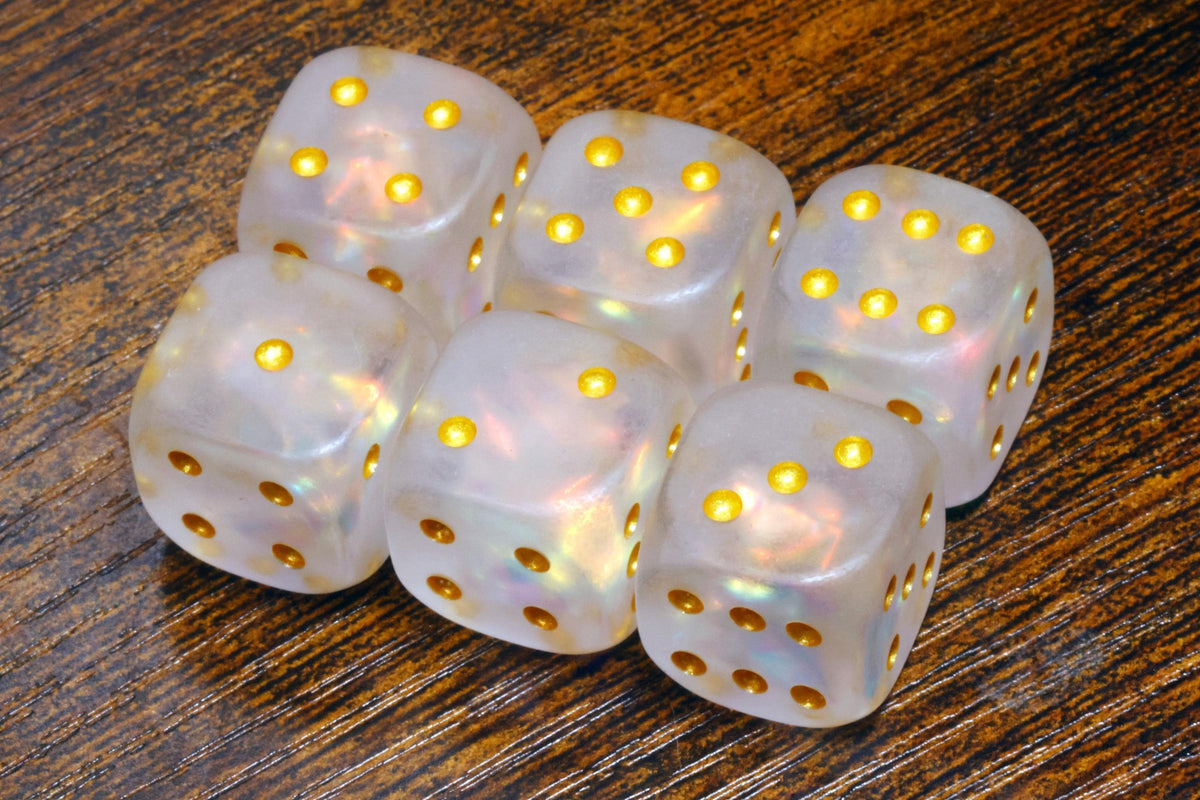 Paladin's Oath Six-Sided PIP Dice – Frosted White with Holographic Foil & Gold Pips