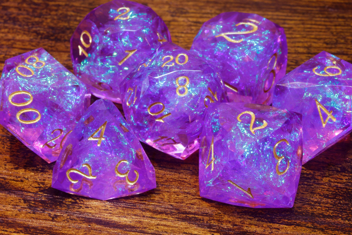 Glimmerveil Opal 7-Piece Sharp Edge Dice Set – Purple with Holographic Foil – photo 1