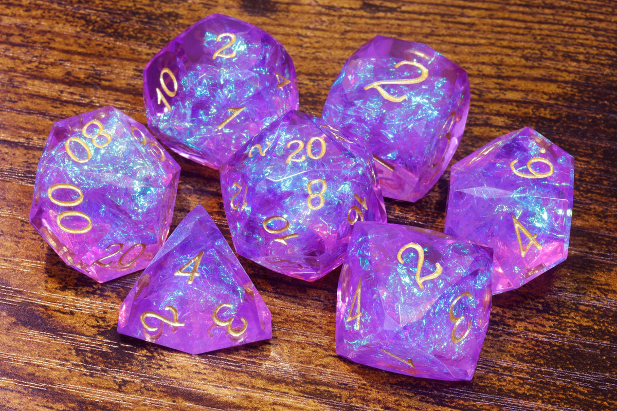 Glimmerveil Opal 7-Piece Sharp Edge Dice Set – Purple with Holographic Foil – photo 2