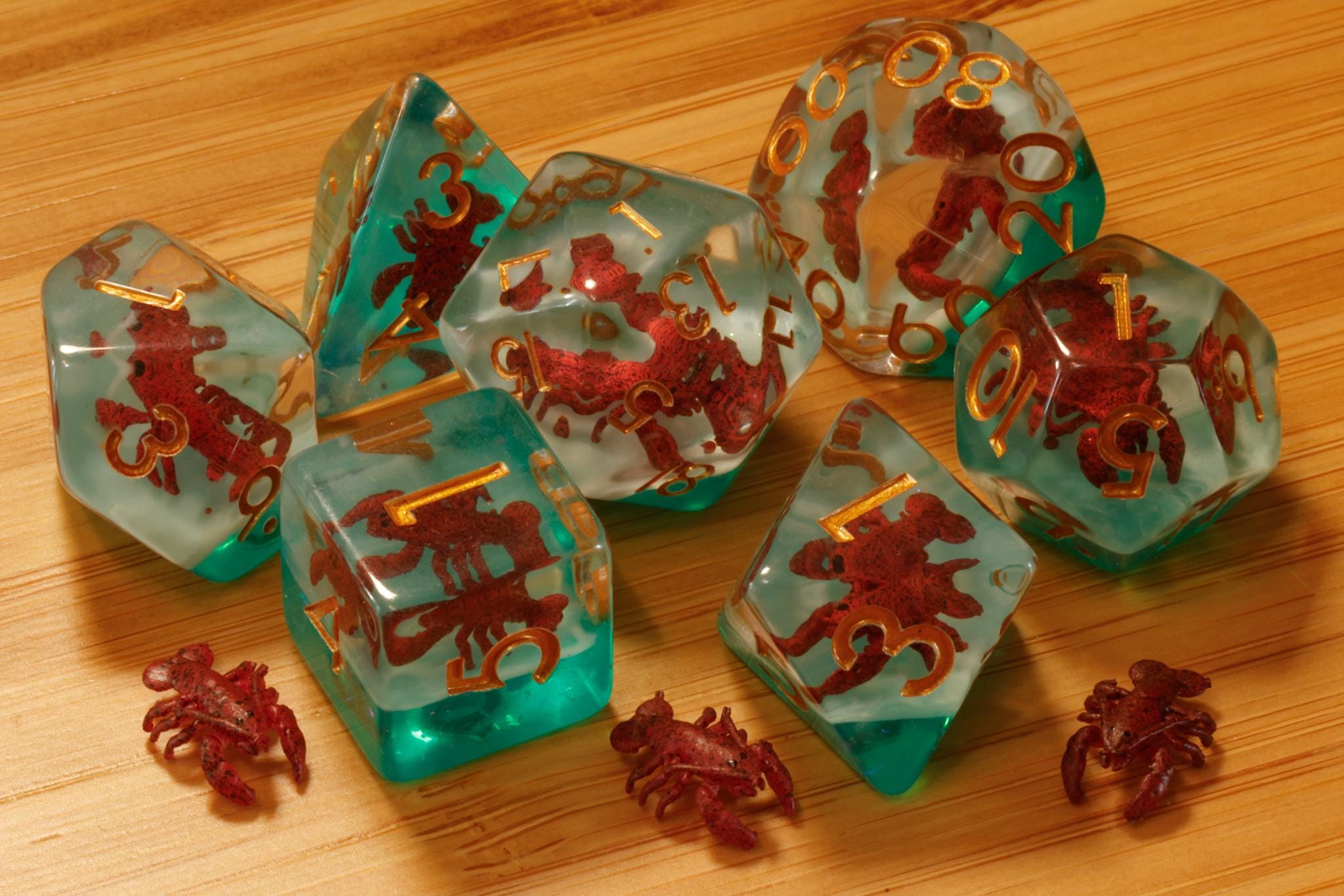 Lobster resin dice with miniature lobster inclusions