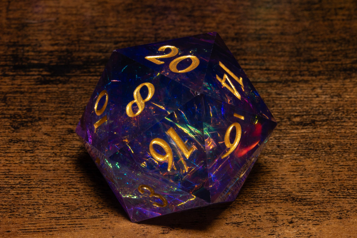 Sacred Amethyst Oversized D20 – Extra Large D20 – Sharp Edge Resin Dice – photo 3