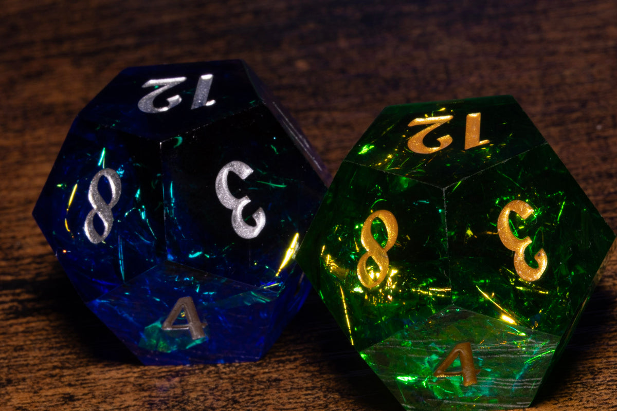 Sacred Sapphire & Emerald Hope & Fear D12 Set – Sharp-Edge Resin Duality Dice for Daggerheart – photo 5