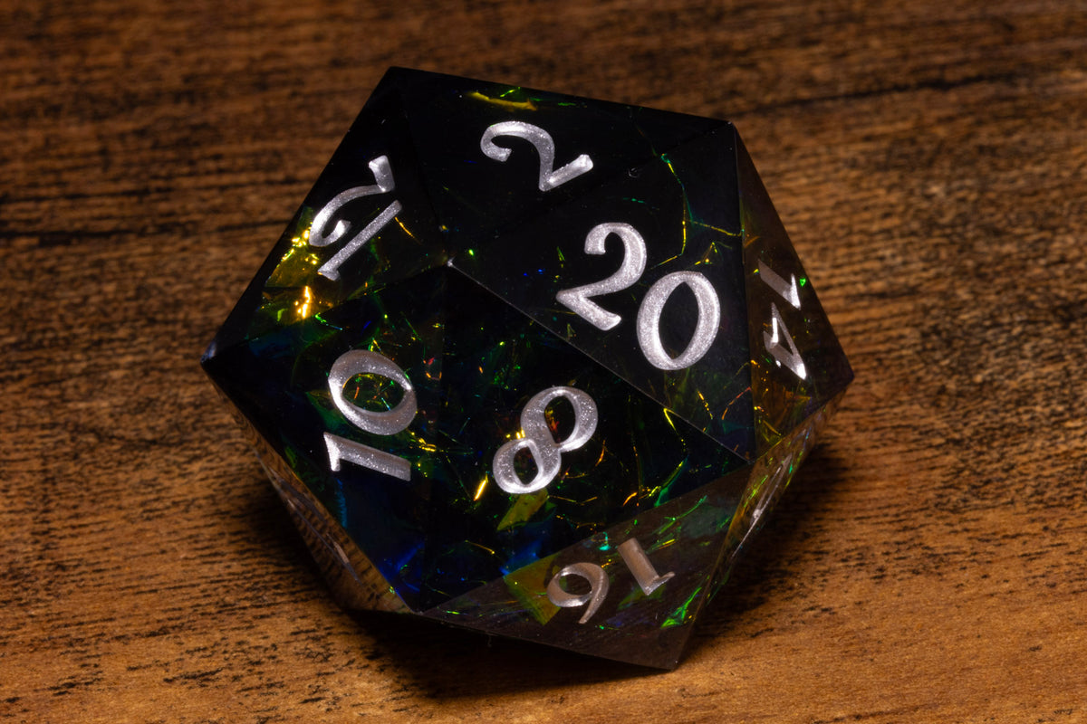 Shadow Opal Oversized D20 – Extra Large D20 – Sharp Edge Resin Dice – photo 1