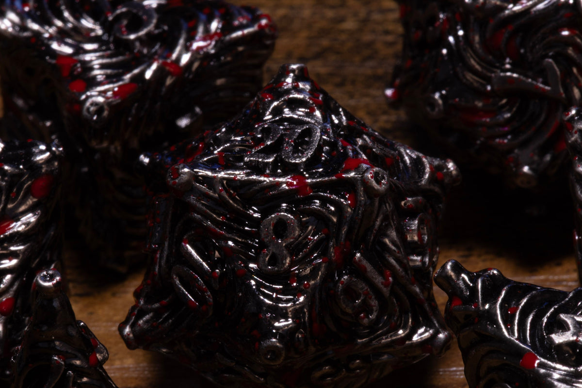 Vortex 7-Piece Metal Dice Set – Antique Silver with Red Splatter – photo 5
