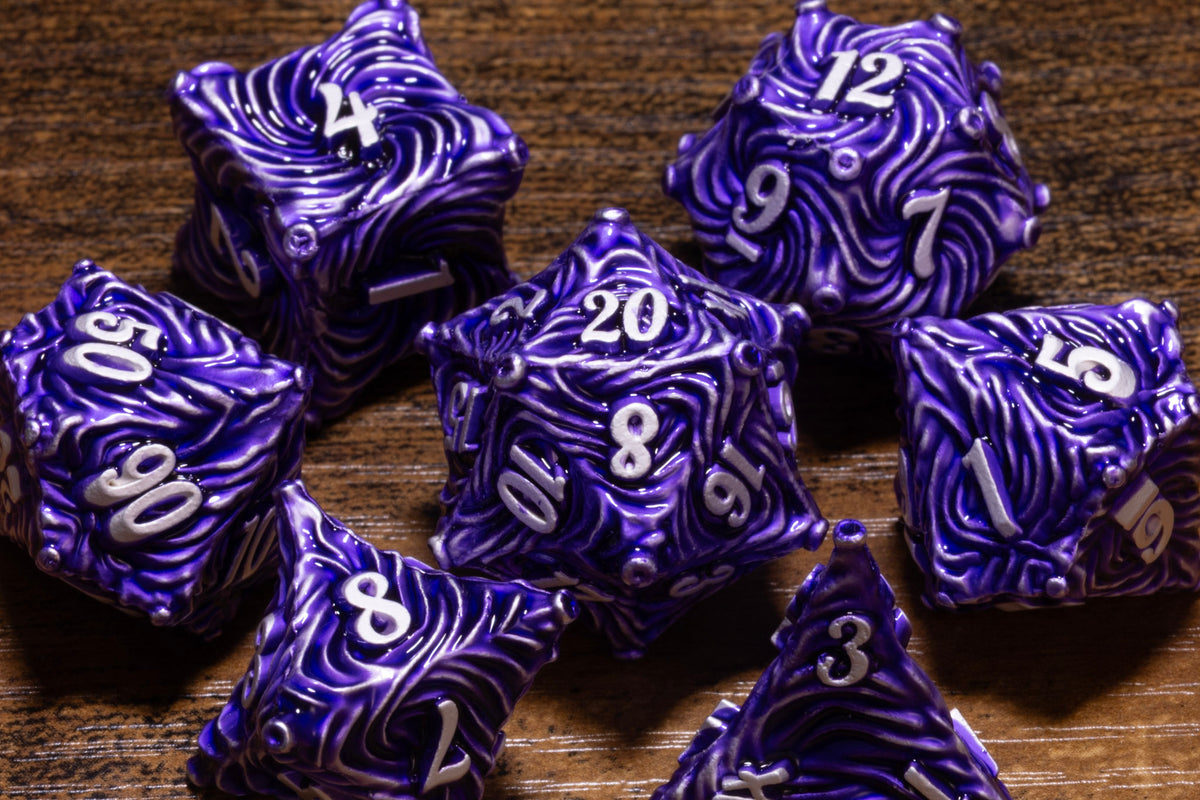 Vortex 7-Piece Metal Dice Set – Purple with White Numbers – photo 3