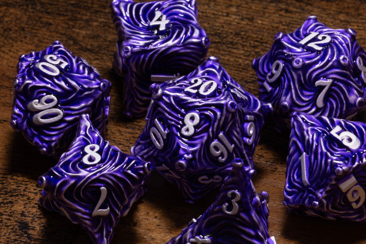 Vortex 7-Piece Metal Dice Set – Purple with White Numbers – photo 4
