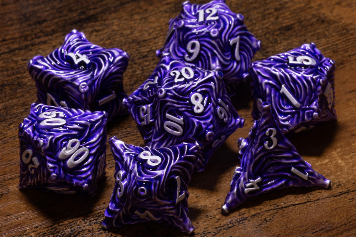Vortex 7-Piece Metal Dice Set – Purple with White Numbers – photo 5