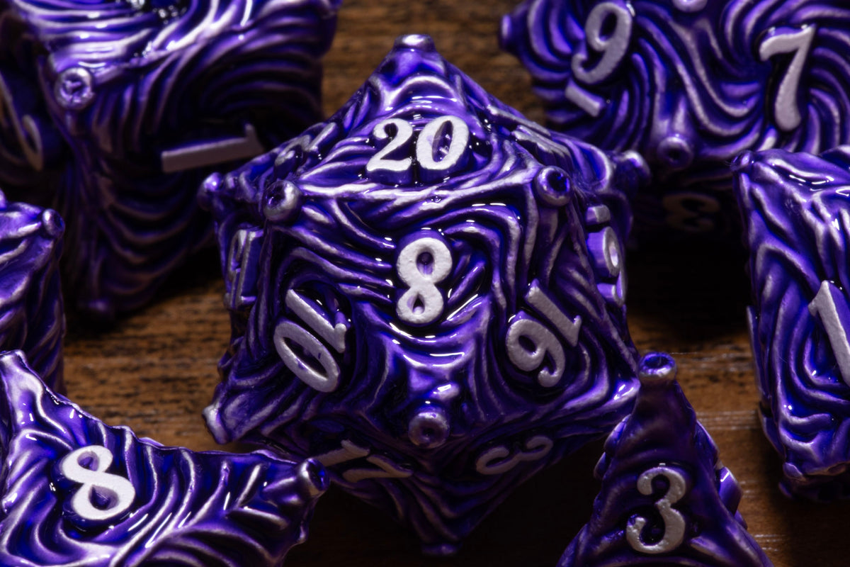 Vortex 7-Piece Metal Dice Set – Purple with White Numbers – photo 6
