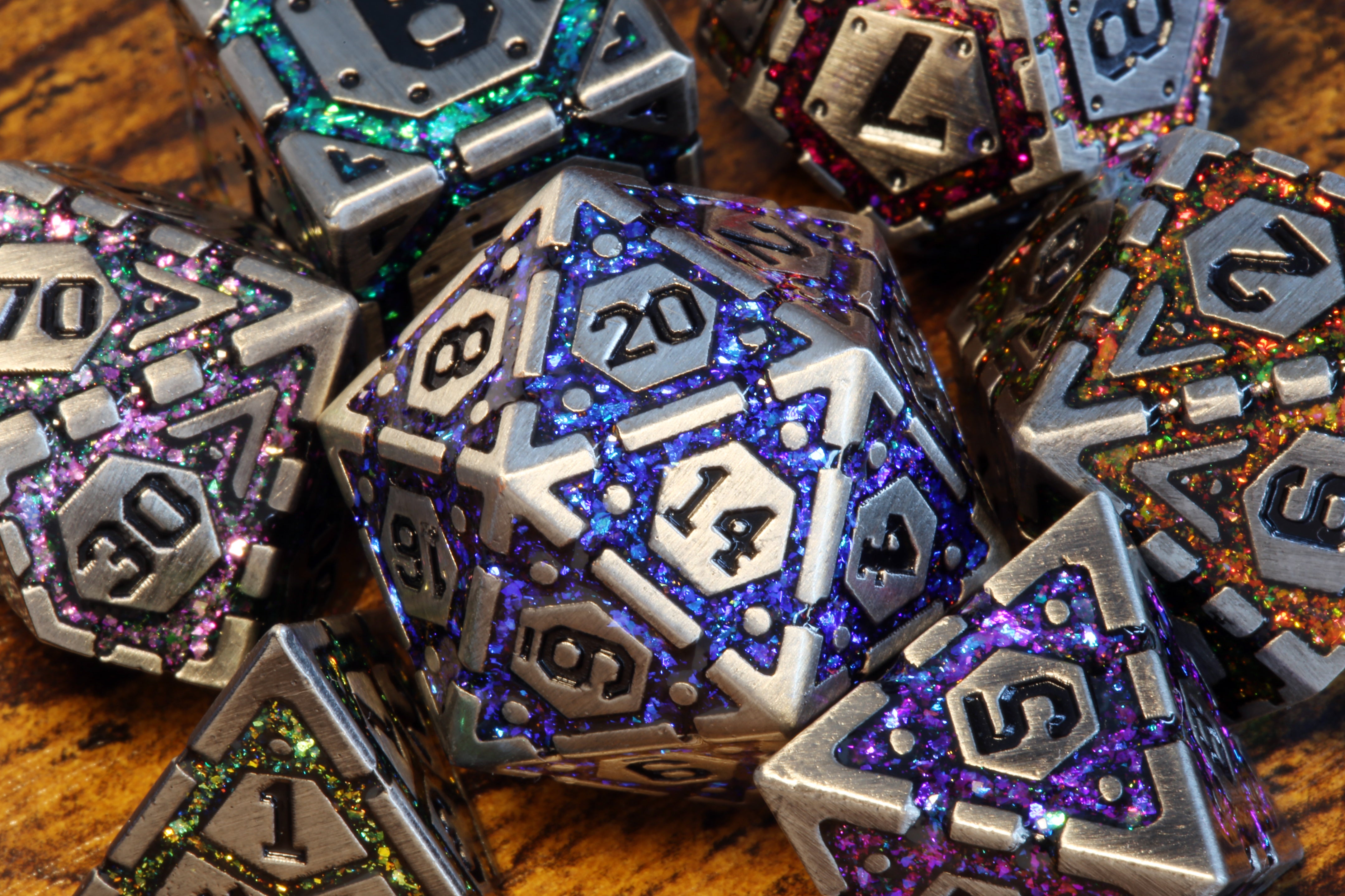 Infinity Vault Dice Set, Antique silver with multicolor mica - The Wizard's Vault