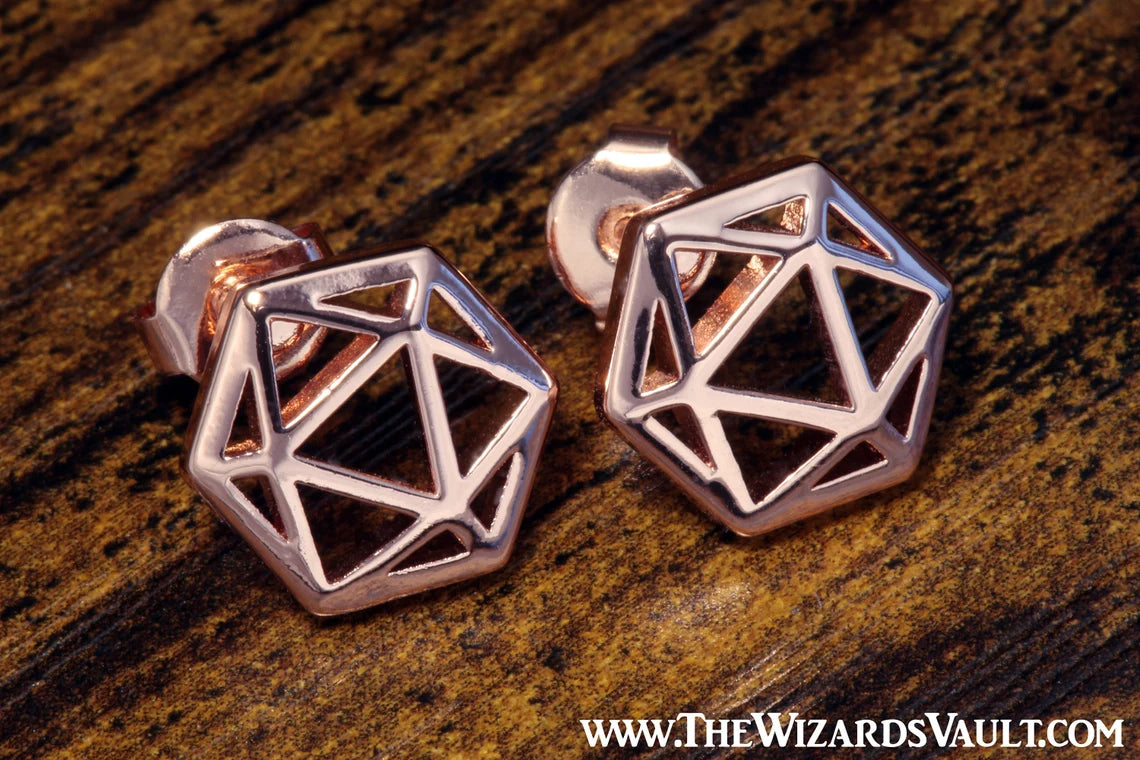 D20 Dice stud earrings rose gold - The Wizard's Vault