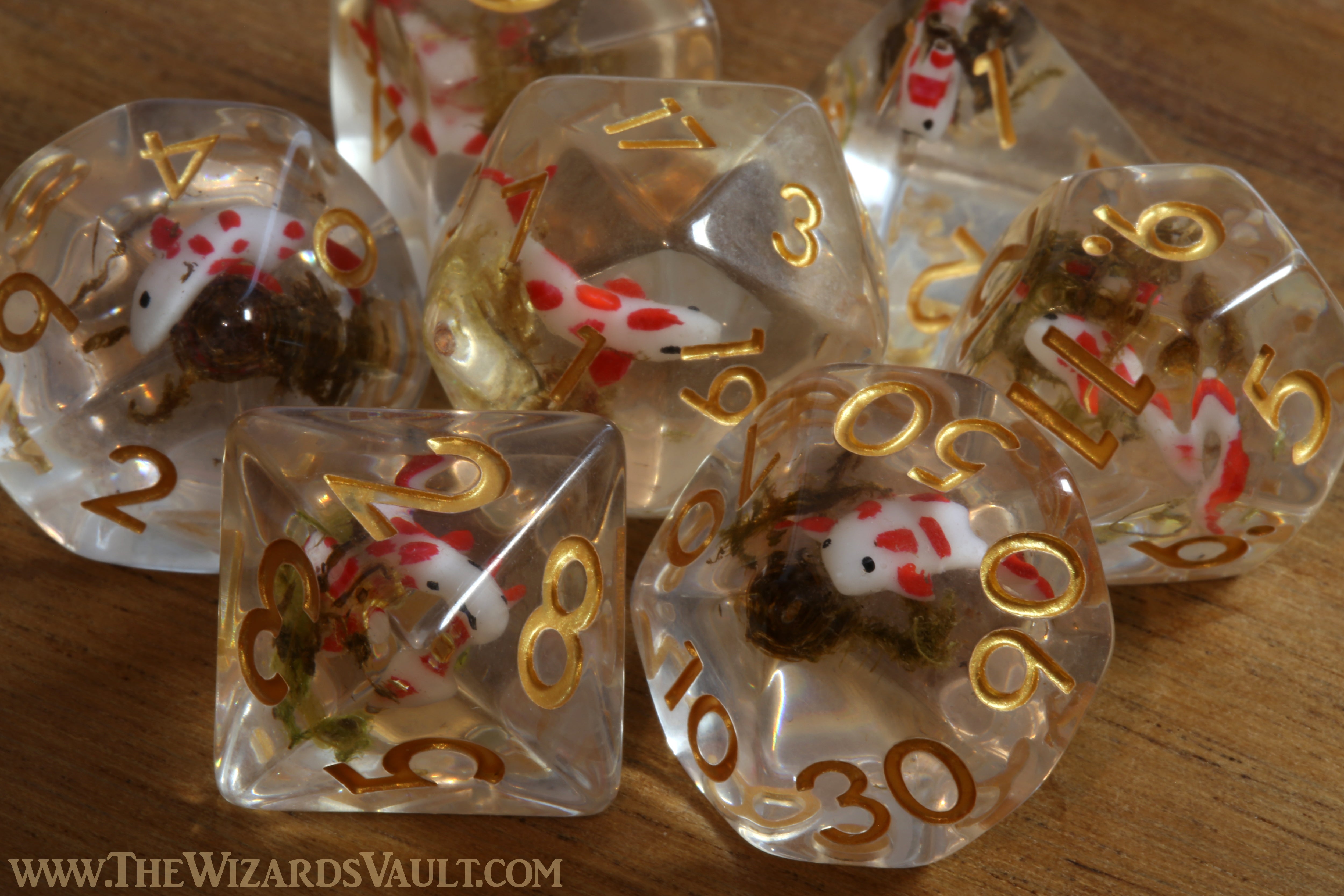 Koi pond dice set - Small fish and moss - The Wizard's Vault
