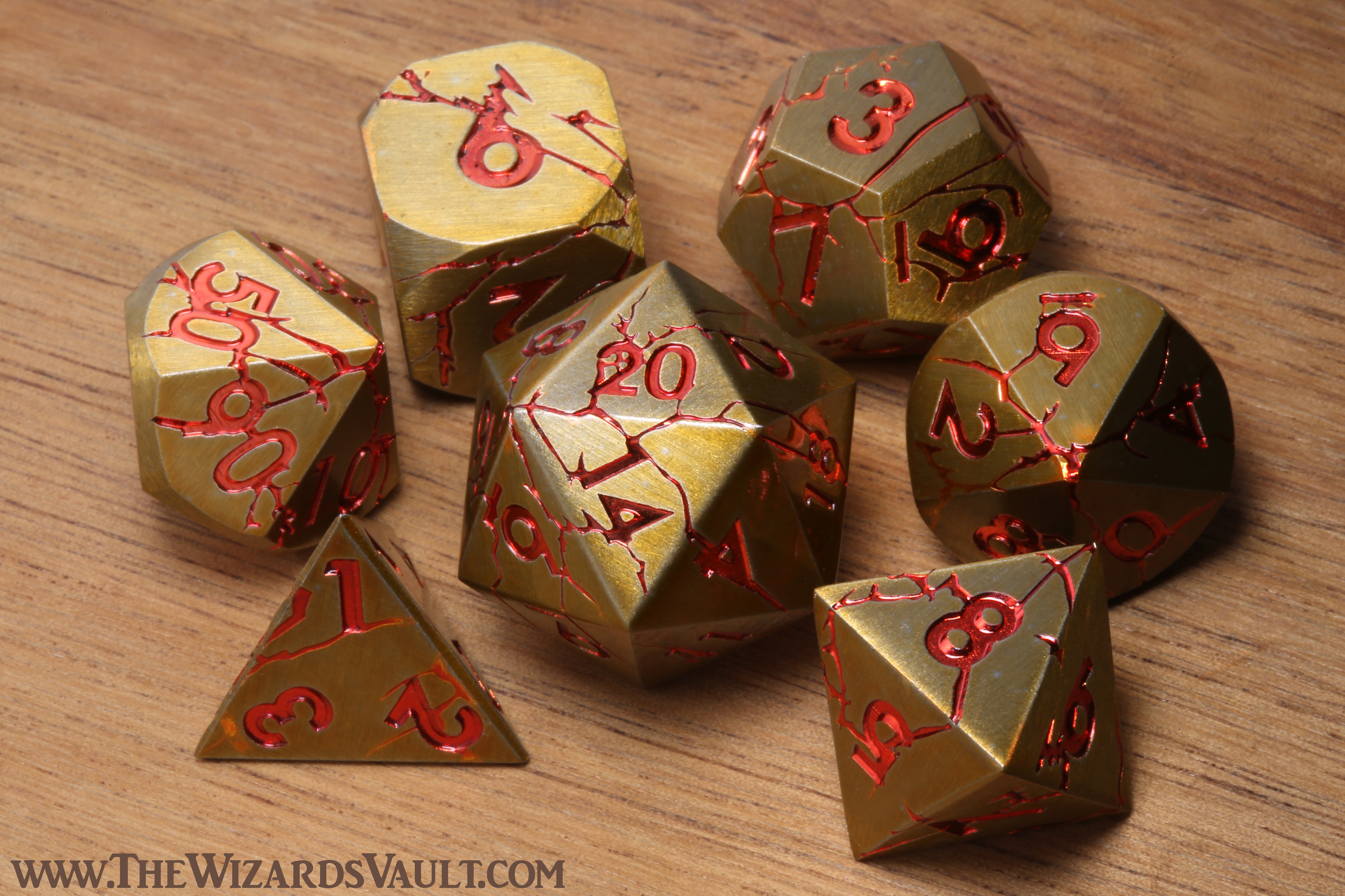 Volcanic Lair - Antique gold with craked stone effect and red font - The Wizard's Vault