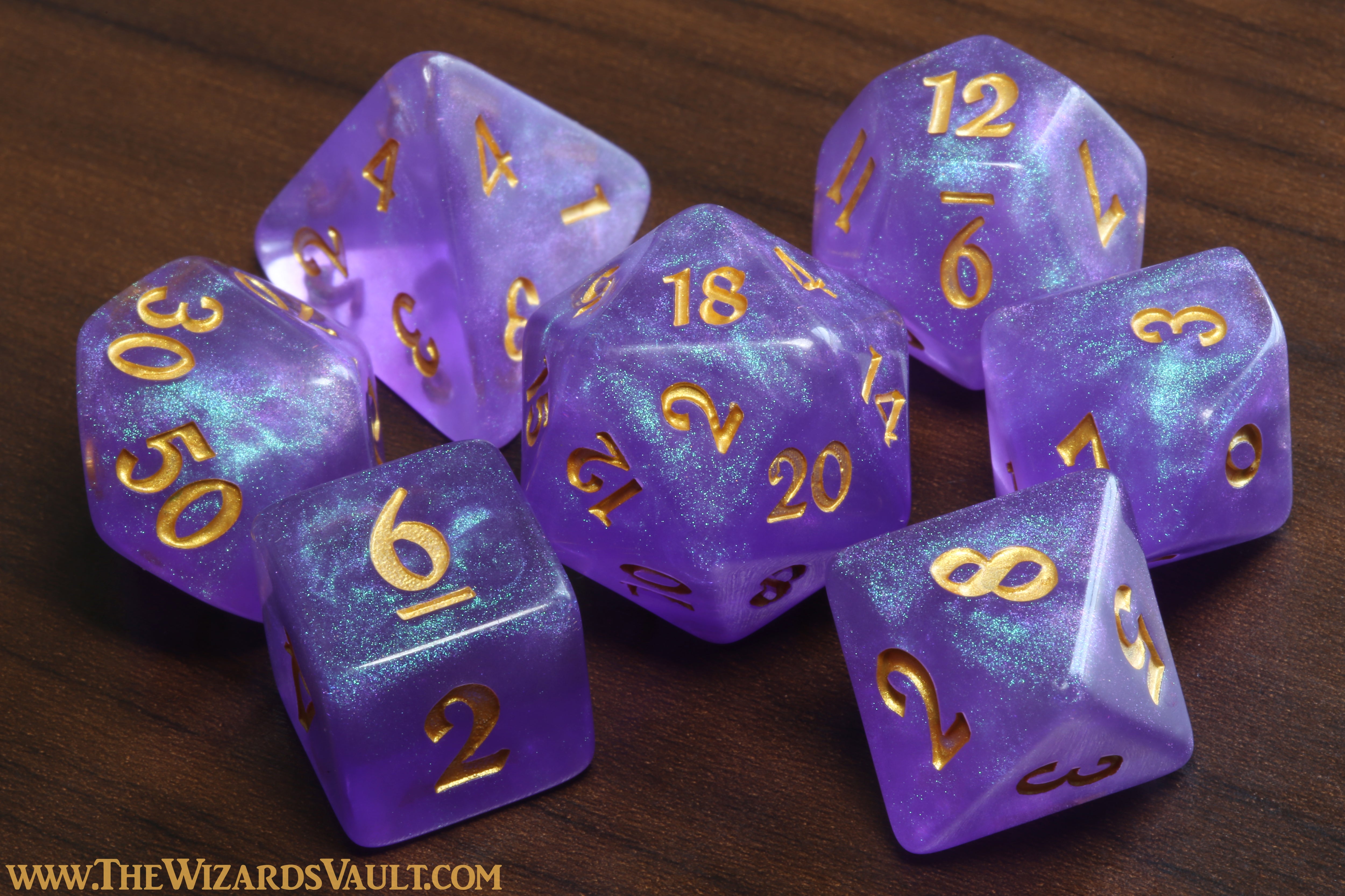 Arcane Focus - Purple galaxy glitter dice set - The Wizard's Vault