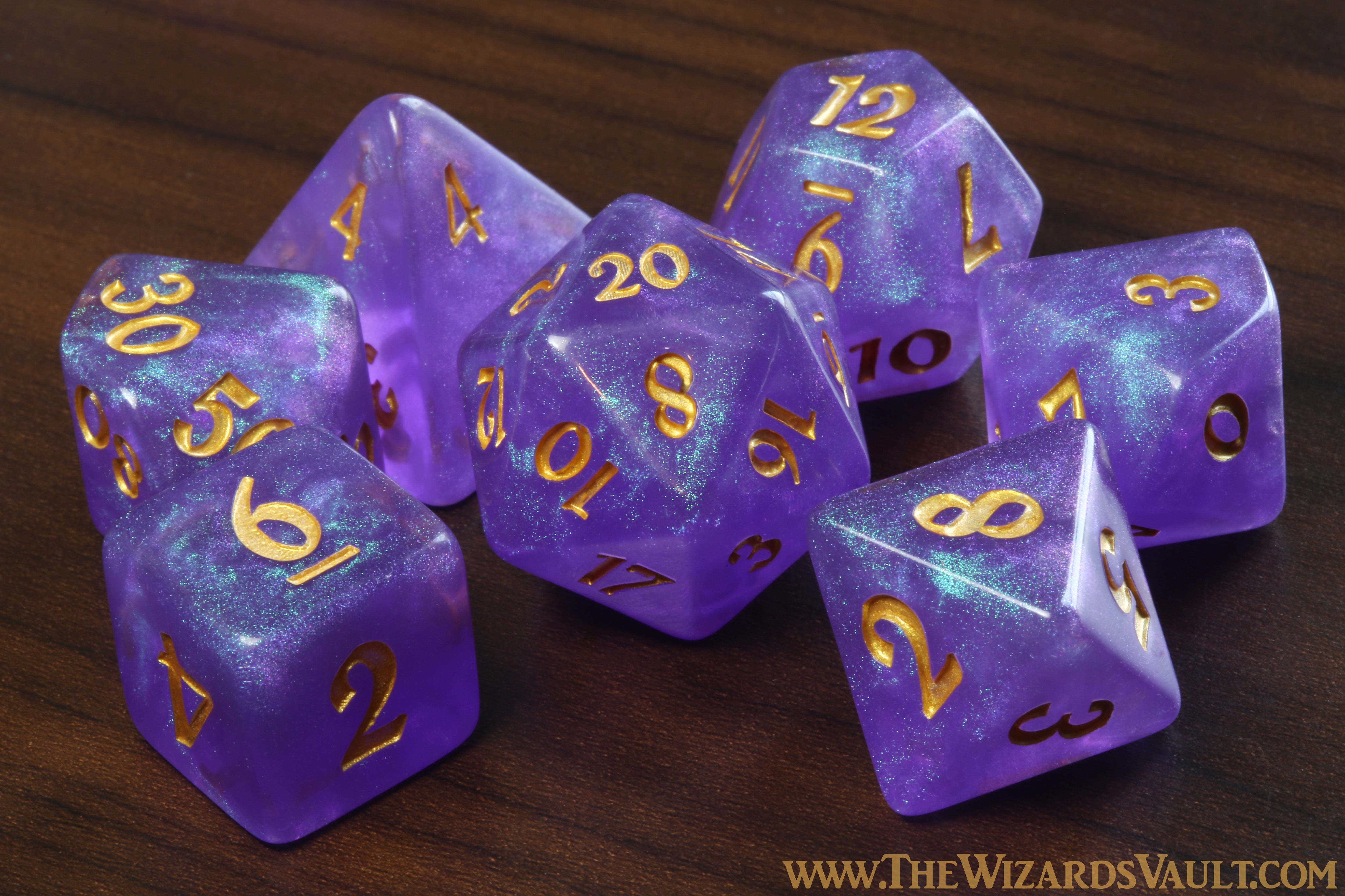 Arcane Focus - Purple galaxy glitter dice set - The Wizard's Vault
