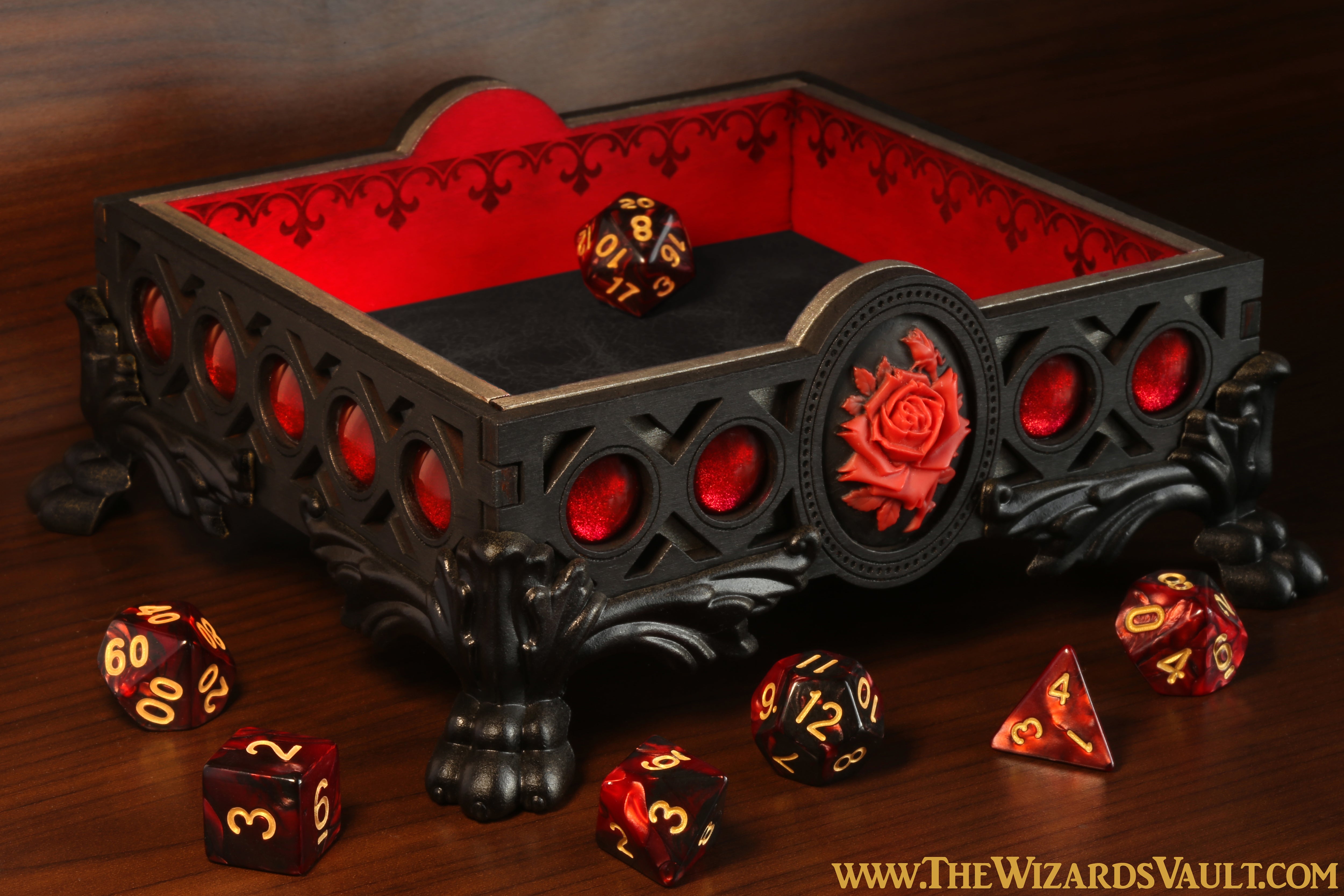 Red rose dice tray - The Wizard's Vault