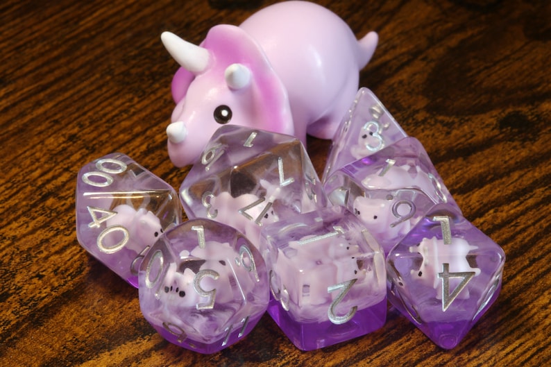 Pink Baby Triceratops dice set, Dinosaur dice - The Wizard's Vault