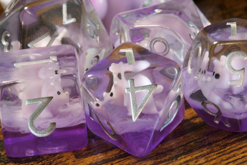 Pink Baby Triceratops dice set, Dinosaur dice - The Wizard's Vault