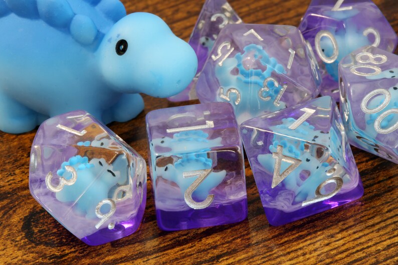 Blue Baby Stegosaurus dice set, Dinosaur dice - The Wizard's Vault