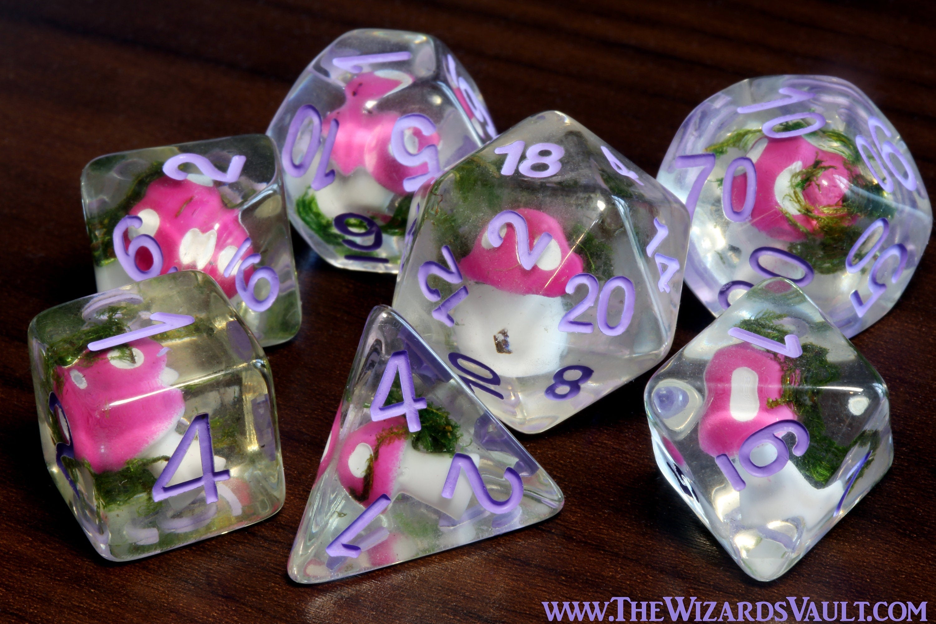 Feywild Toadstool dice set - Mushroom and Moss - The Wizard's Vault