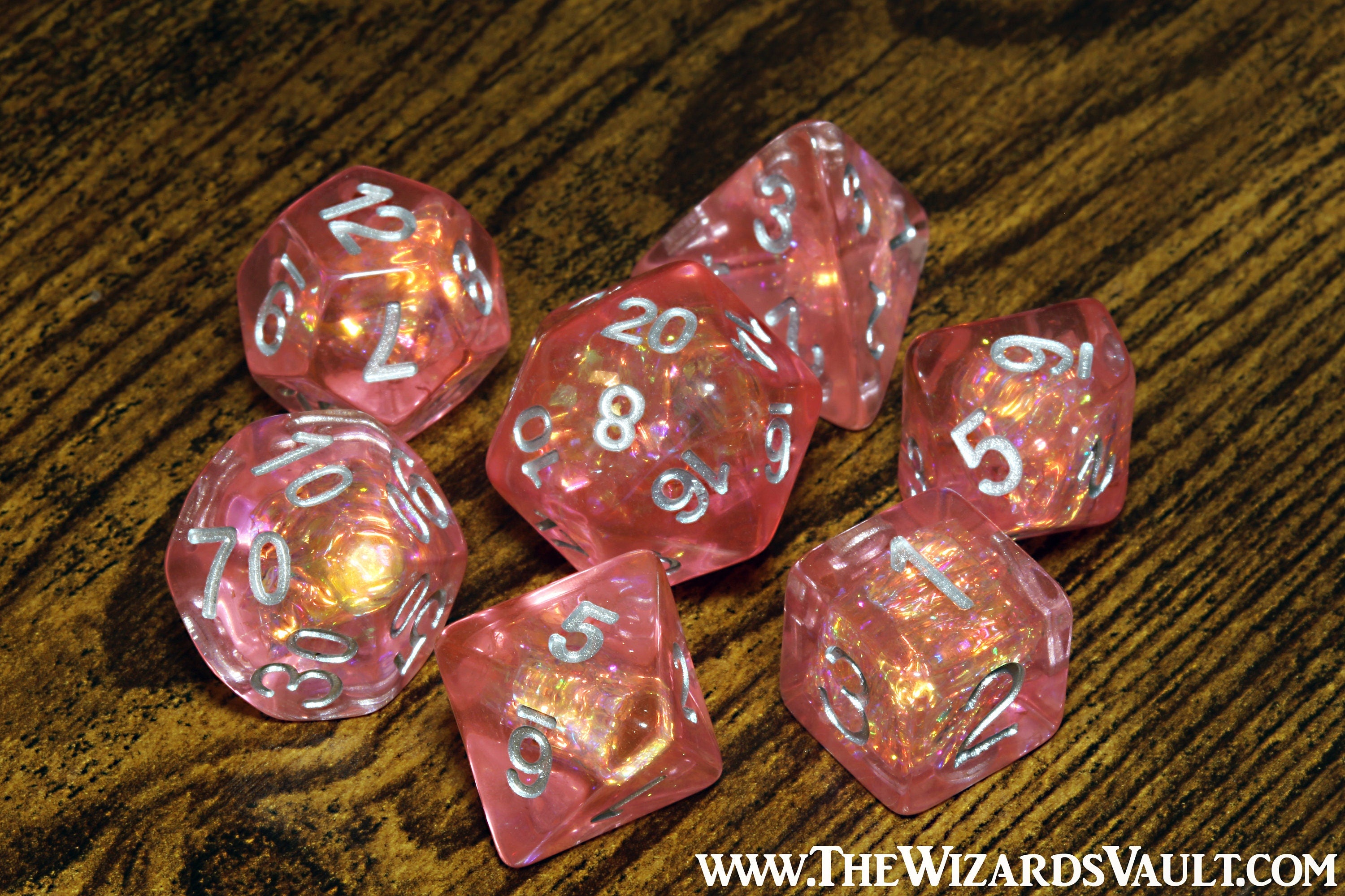 Fire Burst dice set with Holographic foil inclusions DND Dice, Transparent red orange coral pink , Role Playing games Dice storage, D&D - The Wizard's Vault