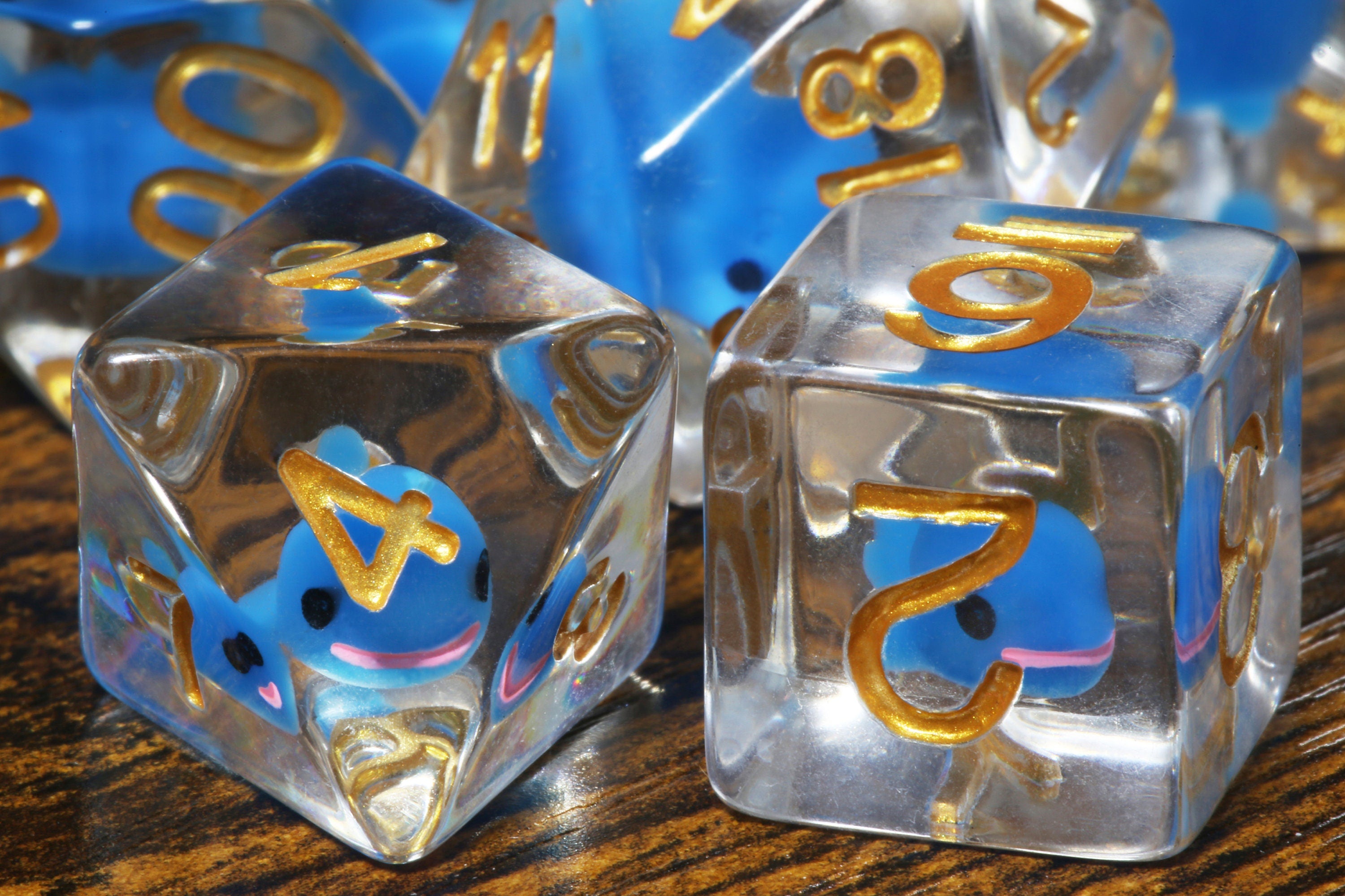 Blue Whale Baby dice set, Transparent with light blue whale inside - The Wizard's Vault