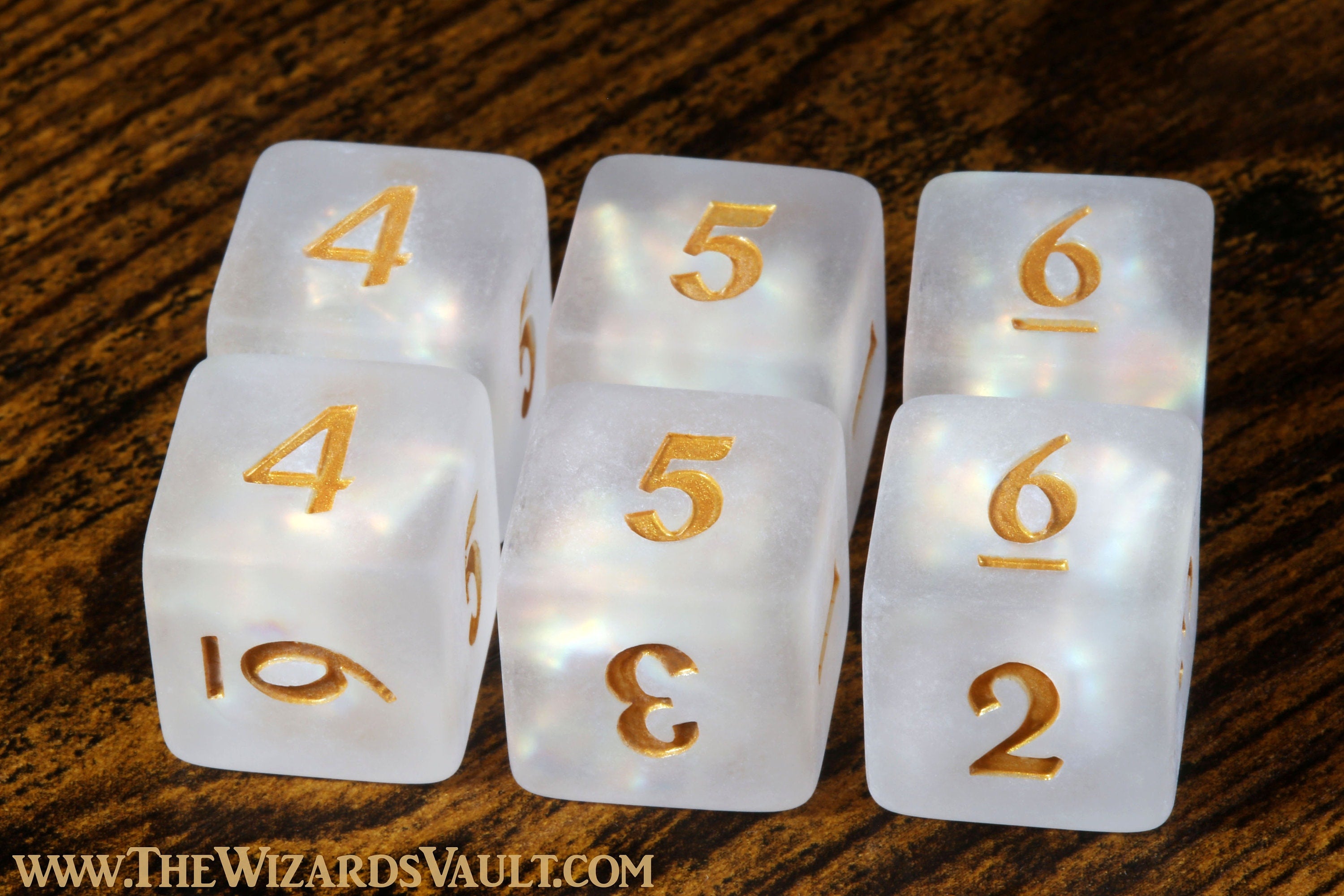 Paladin's Oath D6 - White Holographic inclusions DND Dice, Frosted - The Wizard's Vault