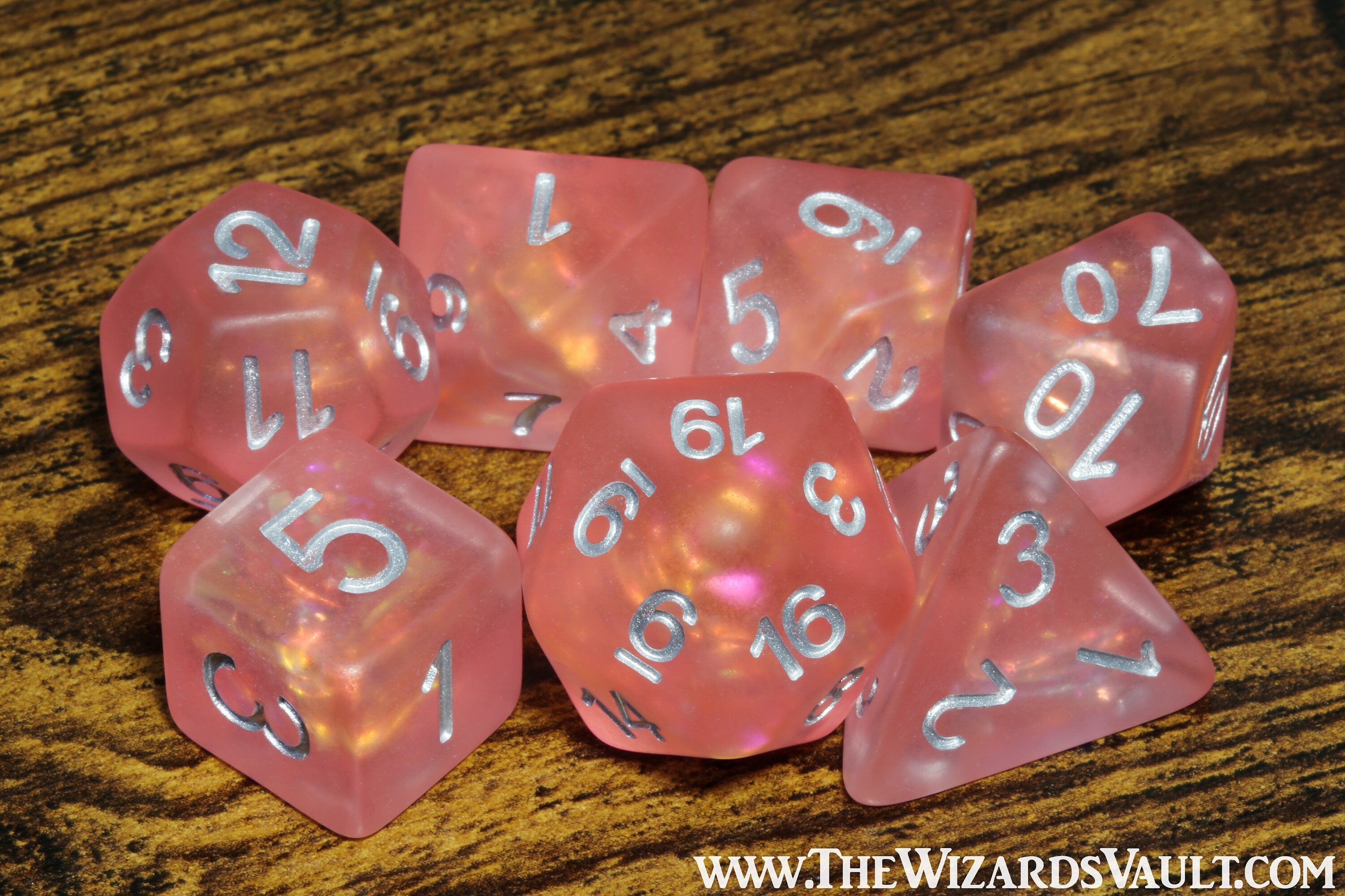 Fire Faerie dice set - Frosted dice set with Holographic inclusions - The Wizard's Vault