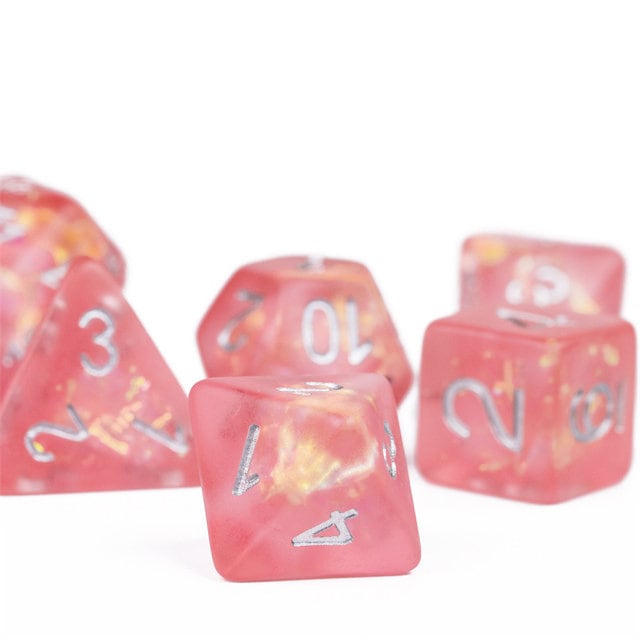 Fire Faerie dice set - Frosted dice set with Holographic inclusions - The Wizard's Vault