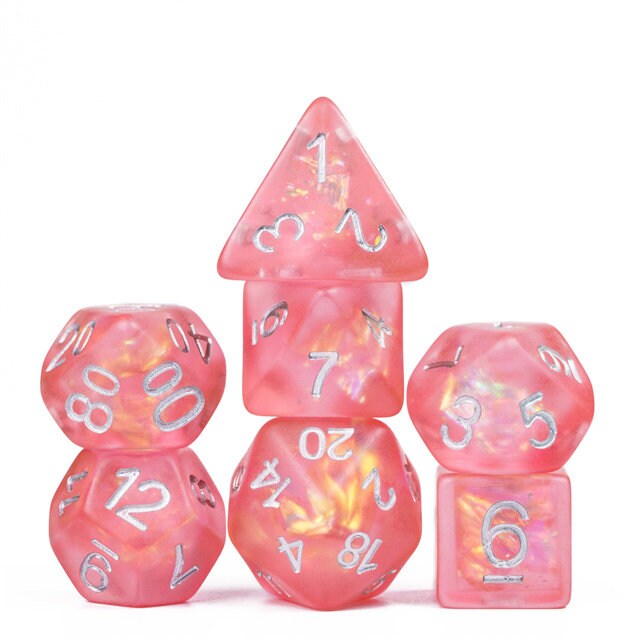 Fire Faerie dice set - Frosted dice set with Holographic inclusions - The Wizard's Vault