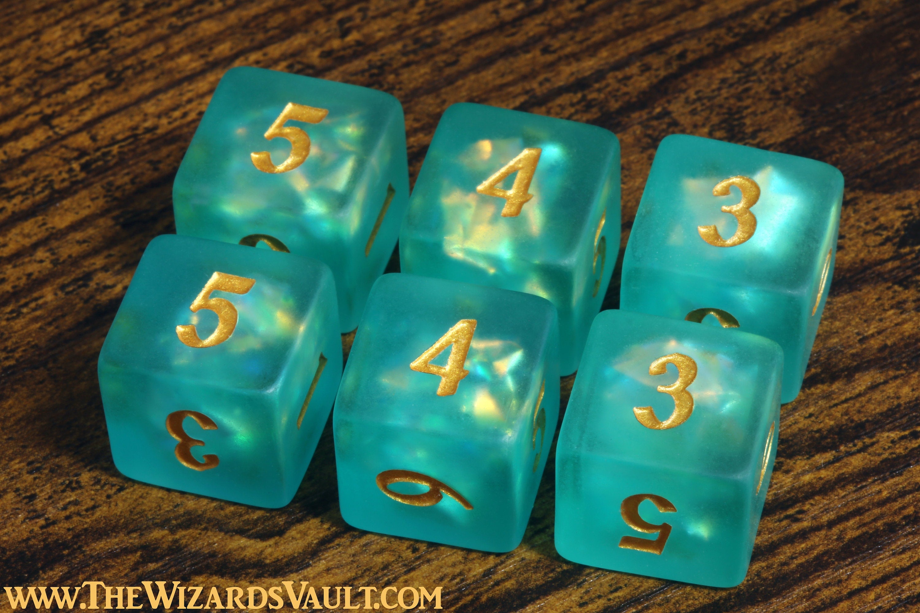 Leviathan's Soul D6 dice - Turquoise green Holographic inclusions, Frosted - The Wizard's Vault