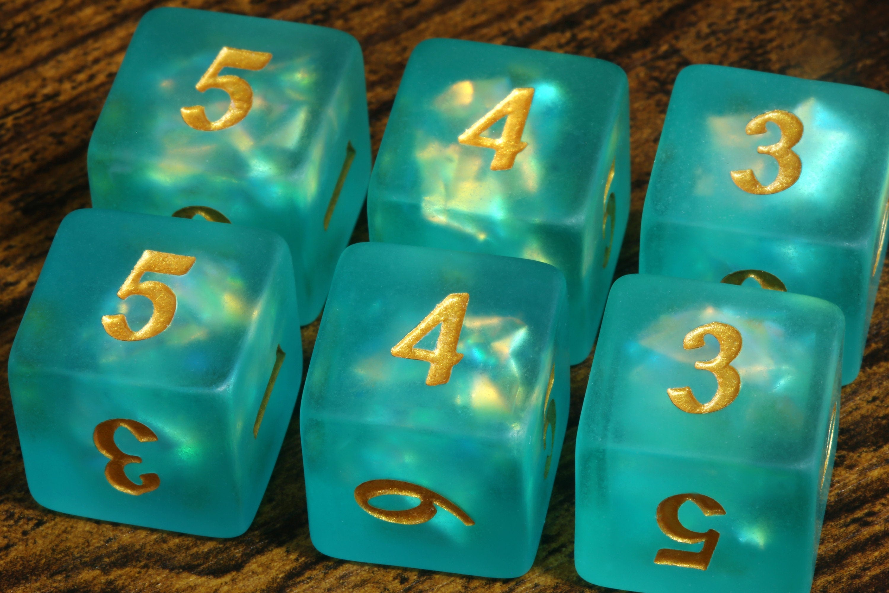 Leviathan's Soul D6 dice - Turquoise green Holographic inclusions, Frosted - The Wizard's Vault